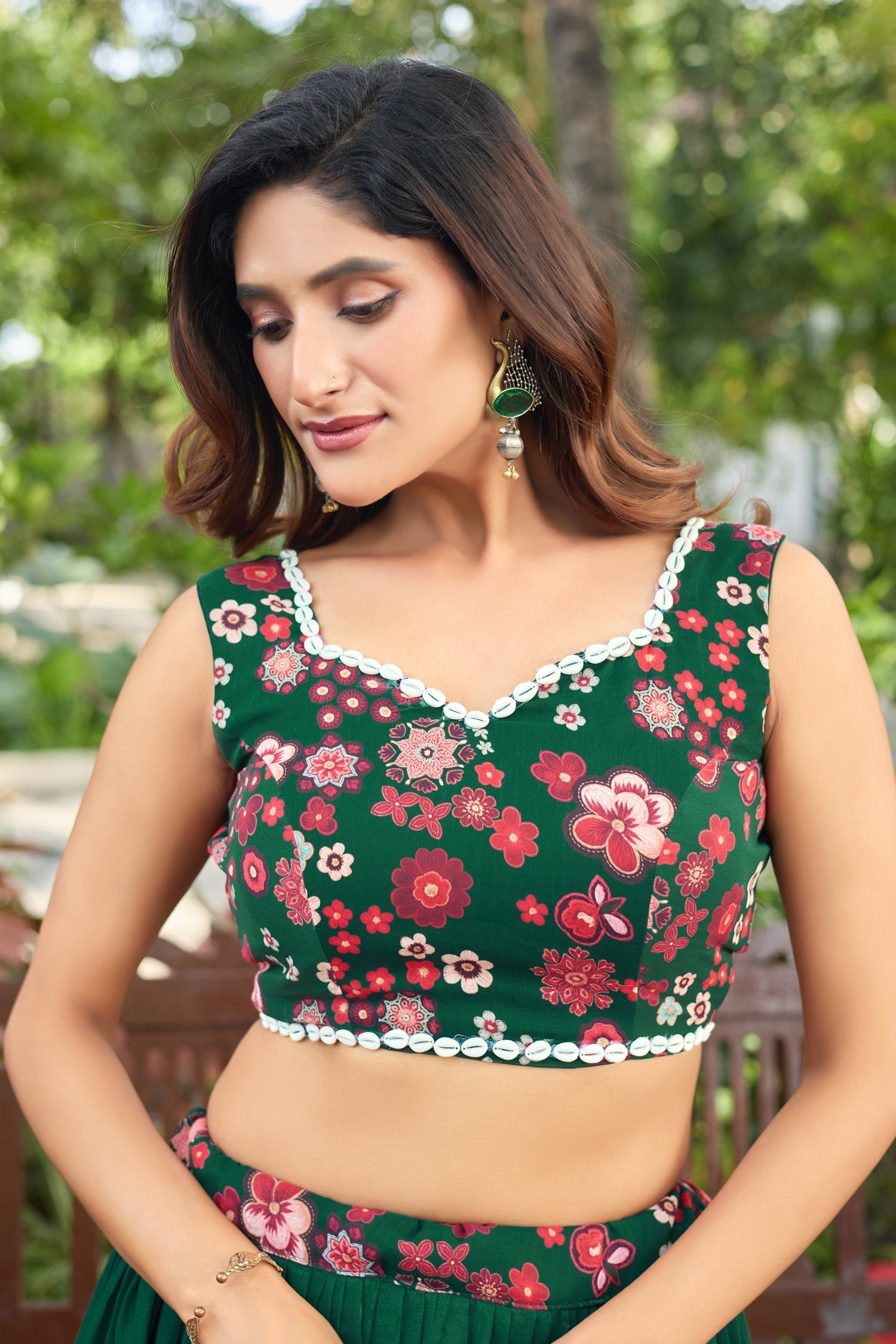 Lorenvalley Fashion Green Georgette Digital Printed Lehenga Choli with Dupatta 