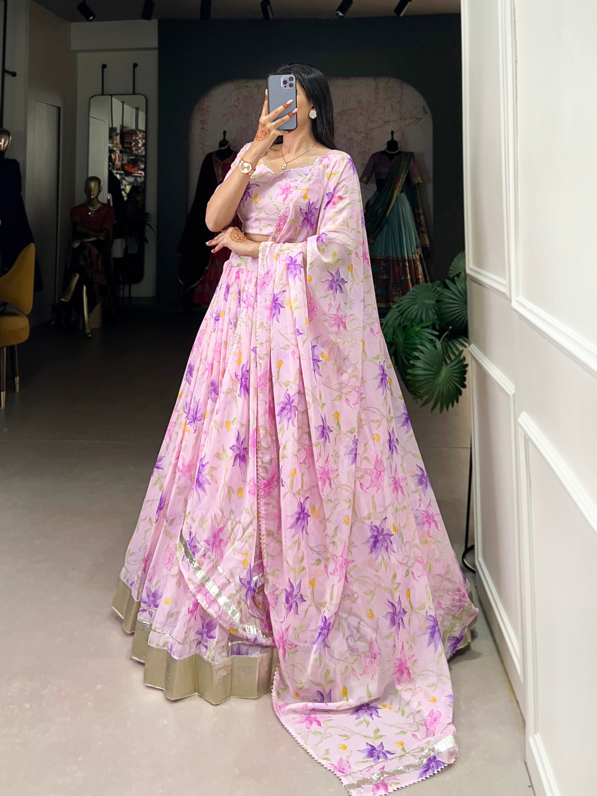 Lorenvalley Pink Tabby Silk Floral Print With Lace Touch Up Lehenga Choli with Dupatta 