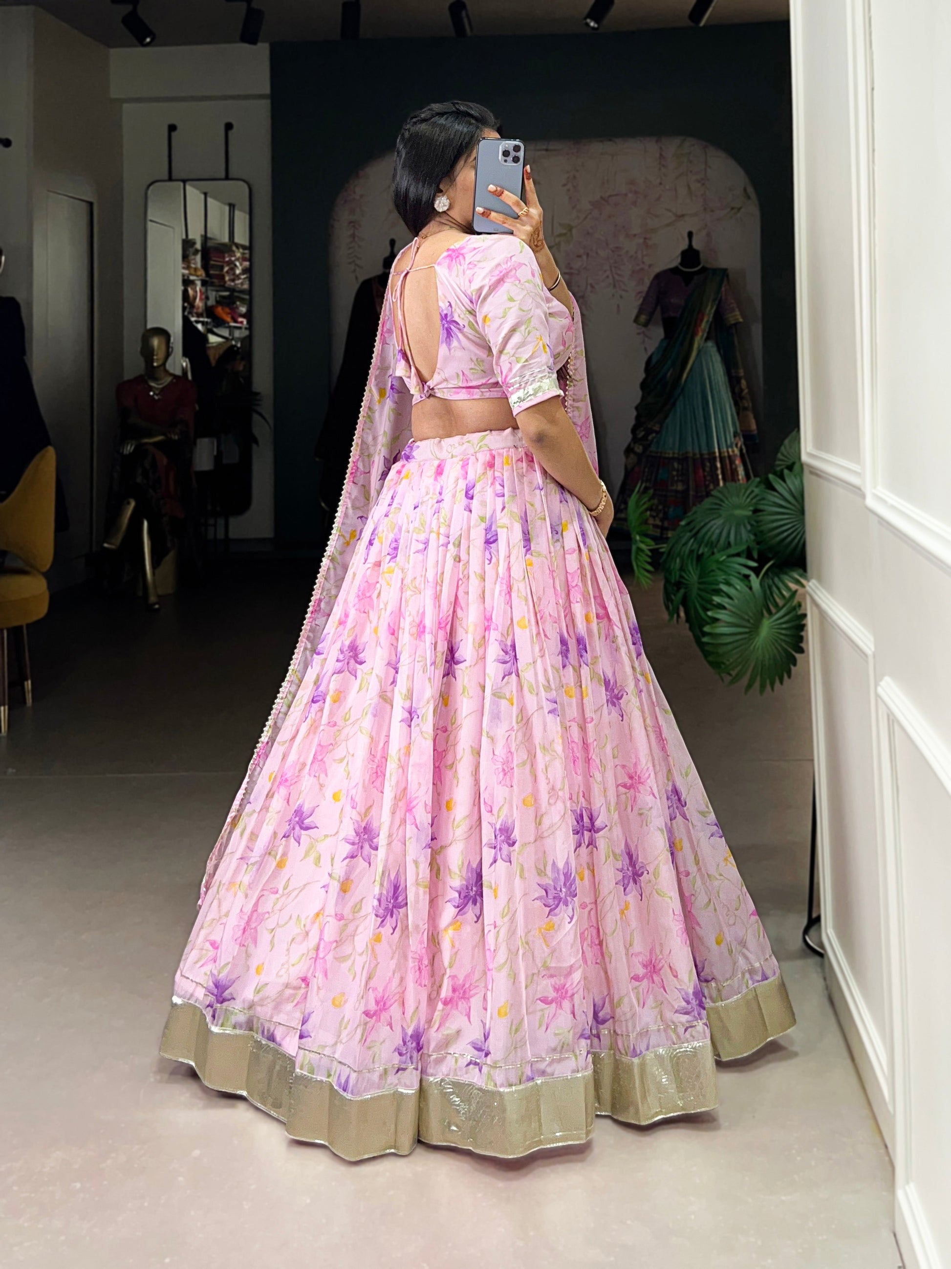 Lorenvalley Pink Tabby Silk Floral Print With Lace Touch Up Lehenga Choli with Dupatta 