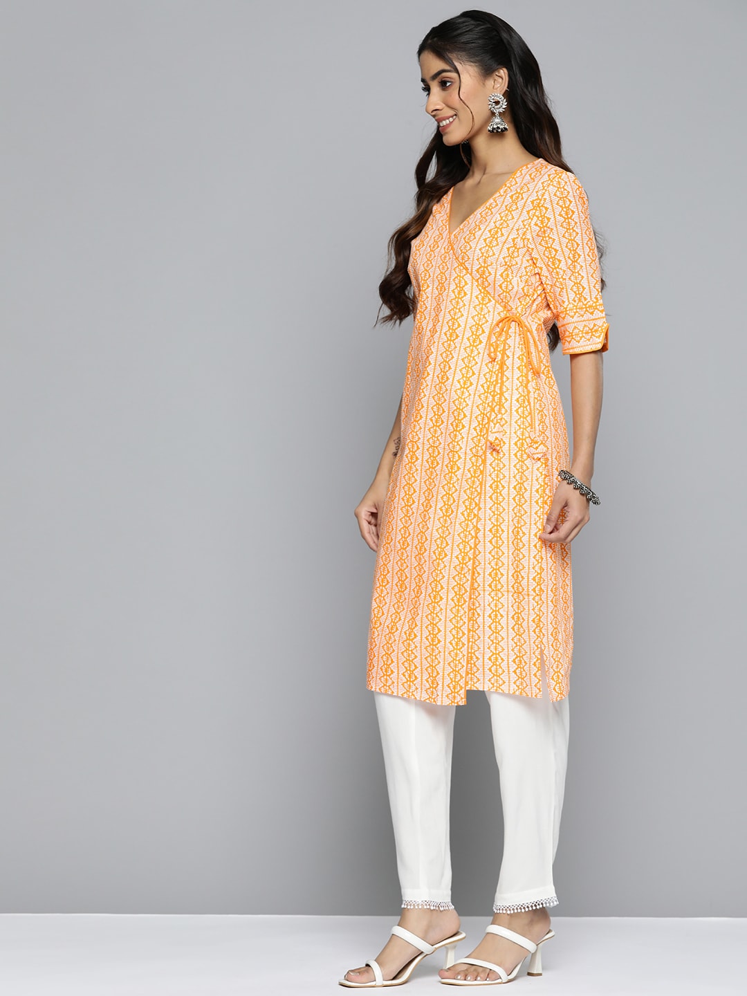 HERE&NOW Ethnic Motifs Printed Straight Angrakha Kurta