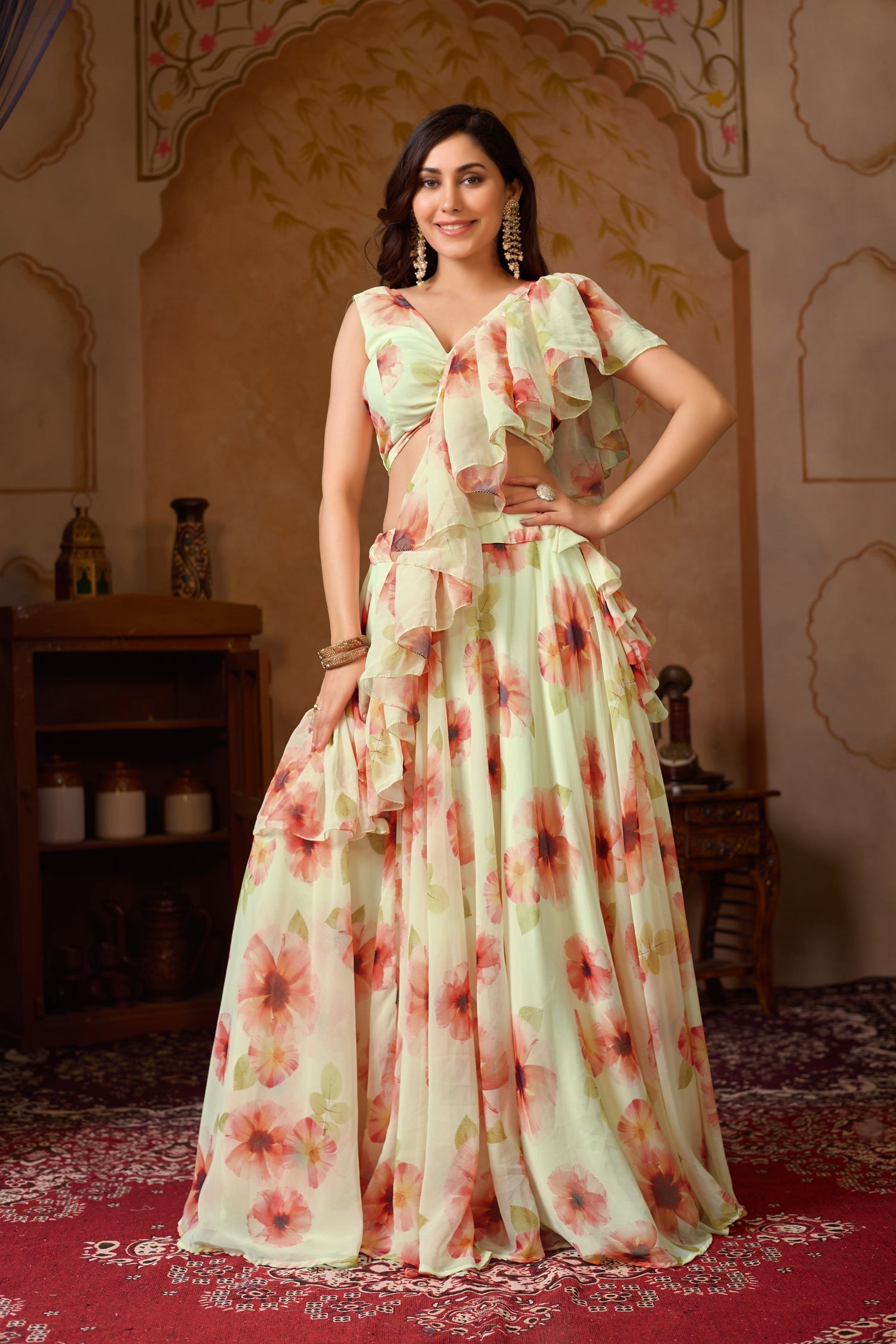 Lorenvalley Fashion Pista Georgette with Digital Printed Lehenga Choli with Dupatta 