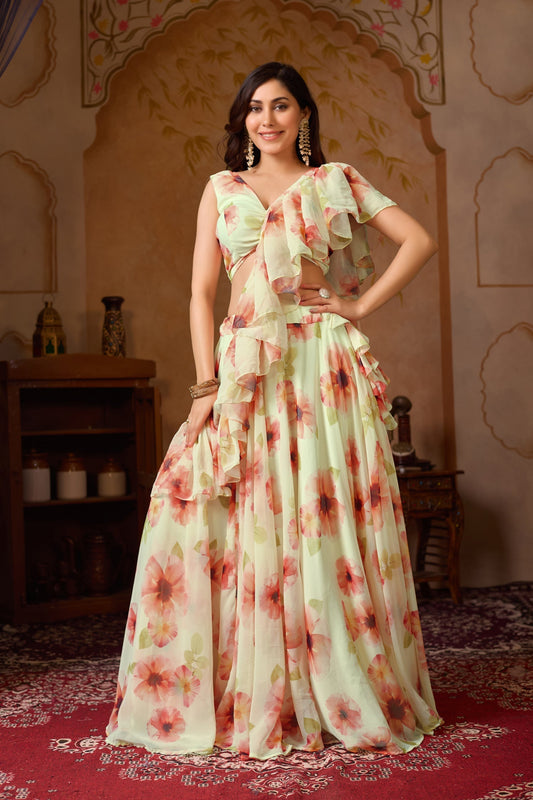 Lorenvalley Fashion Pista Georgette with Digital Printed Lehenga Choli with Dupatta 