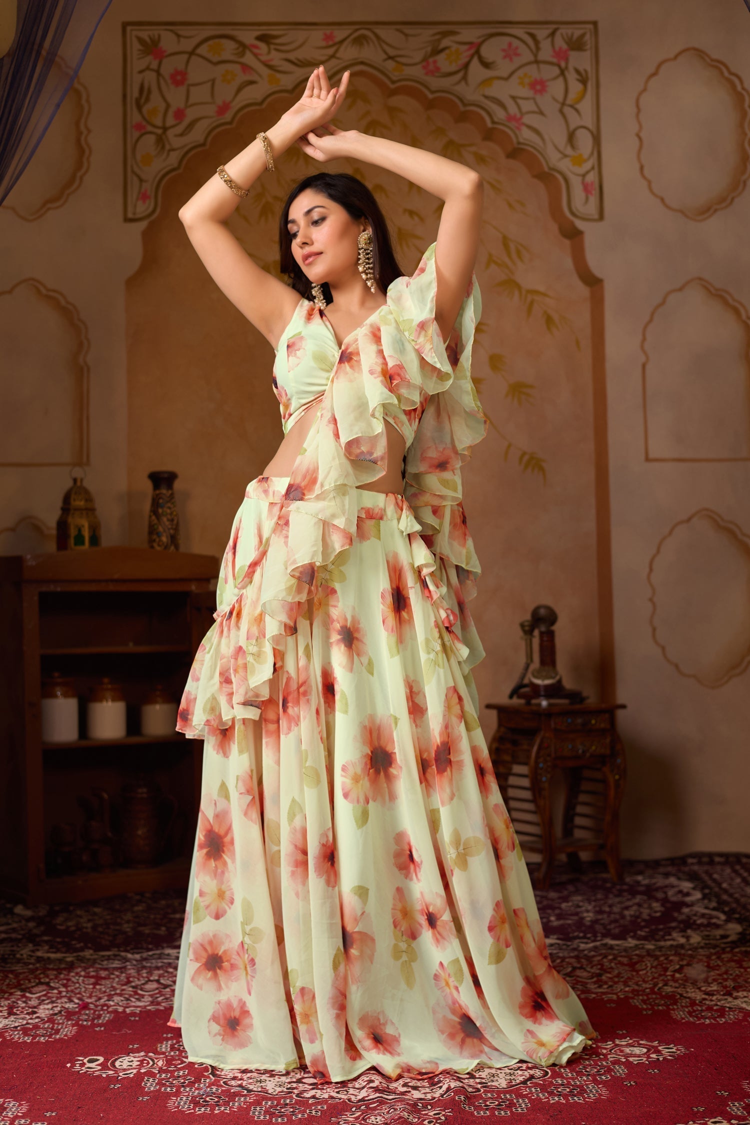Lorenvalley Fashion Pista Georgette with Digital Printed Lehenga Choli with Dupatta 
