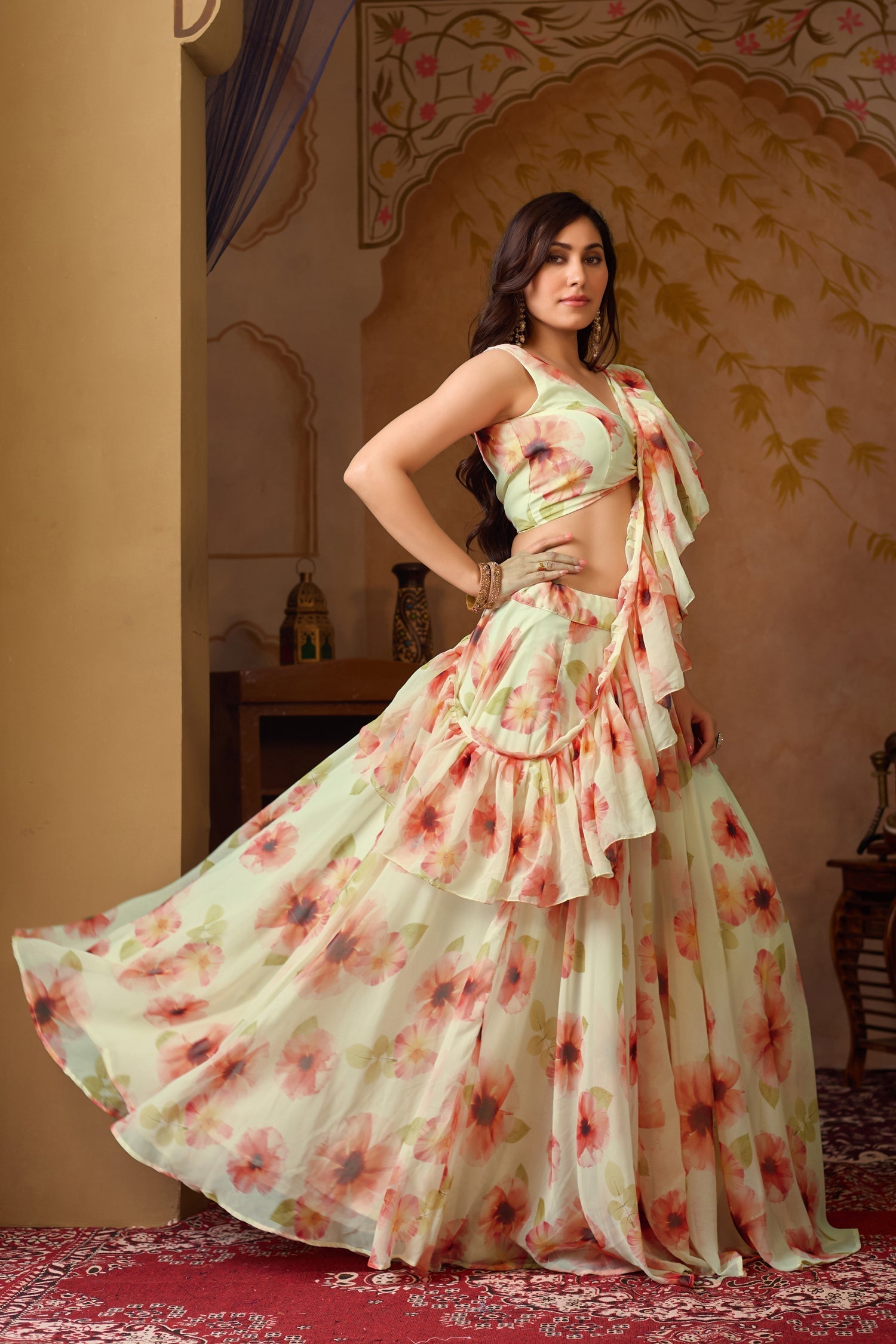 Lorenvalley Fashion Pista Georgette with Digital Printed Lehenga Choli with Dupatta 