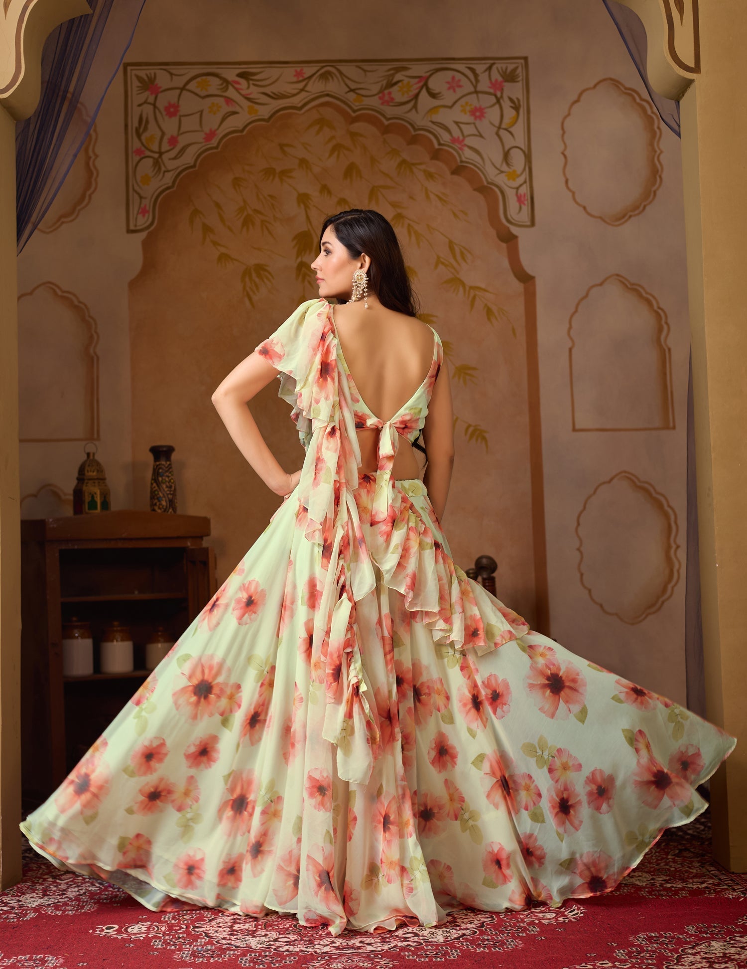 Lorenvalley Fashion Pista Georgette with Digital Printed Lehenga Choli with Dupatta 