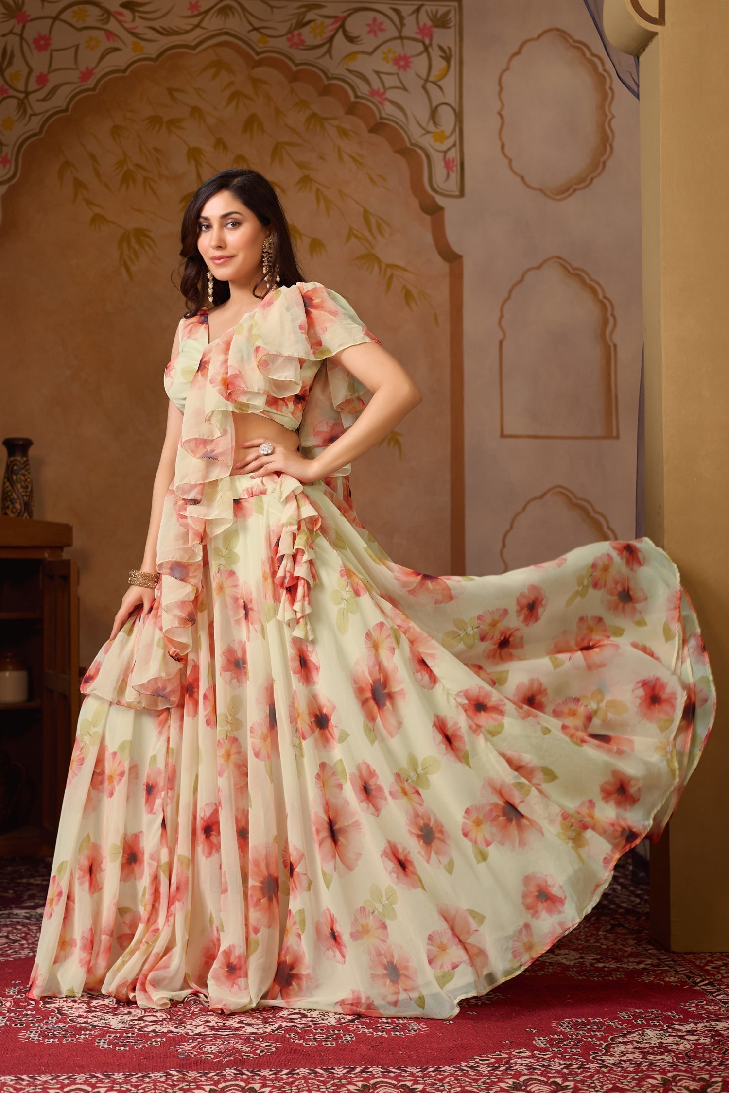 Lorenvalley Fashion Pista Georgette with Digital Printed Lehenga Choli with Dupatta 