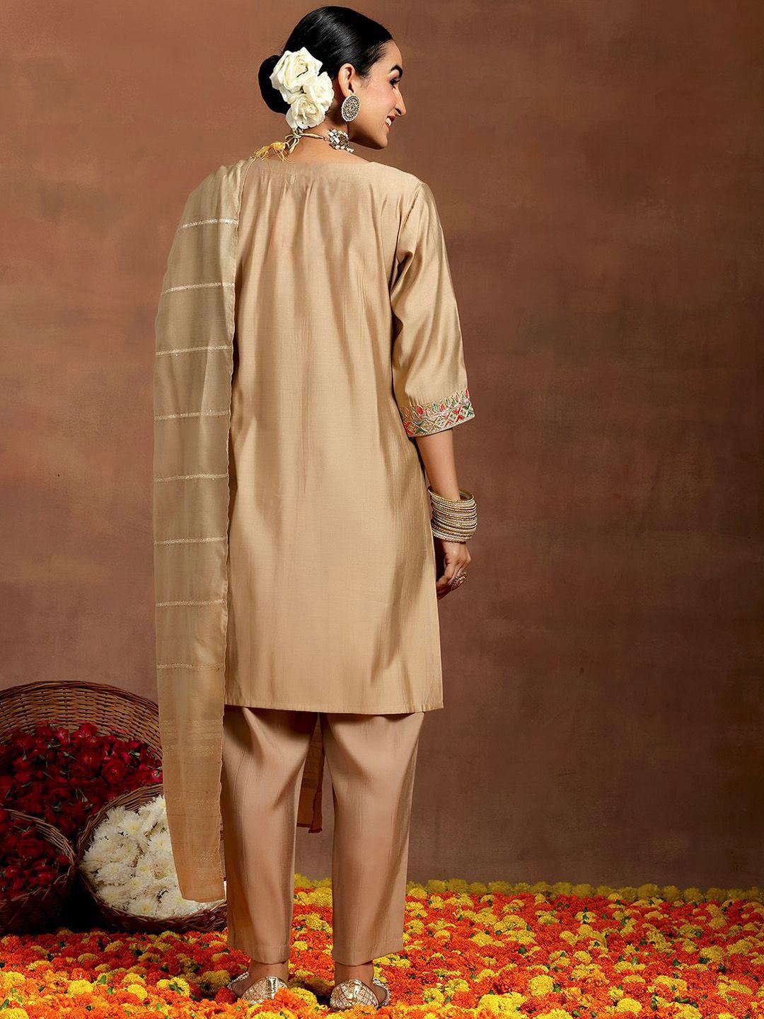 Vegaa Fashion Cream Chanderi Silk Embroidered Salwar Suit  Grab2Buy Vegaa Fashion Grab2Buy