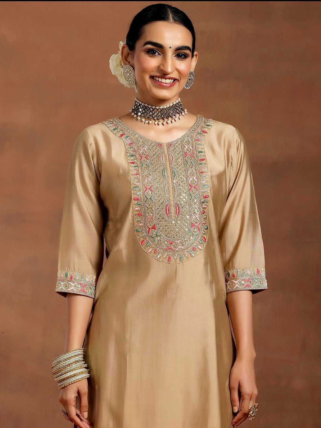 Vegaa Fashion Cream Chanderi Silk Embroidered Salwar Suit  Grab2Buy Vegaa Fashion Grab2Buy