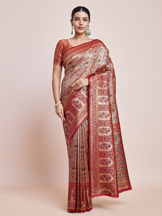 Monjolika Fashion Maroon Latest Dharmavaram Silk SareeWith Rich Heritage Woven In Gold And Silver Zari Work