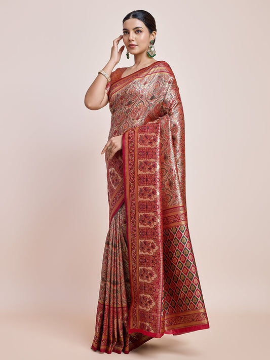 Monjolika Fashion Maroon Latest Dharmavaram Silk SareeWith Rich Heritage Woven In Gold And Silver Zari Work