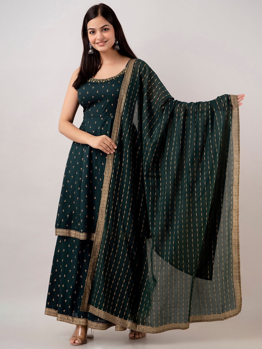 Kalini Women Floral Embroidered Kurta With Sharara & Dupatta 