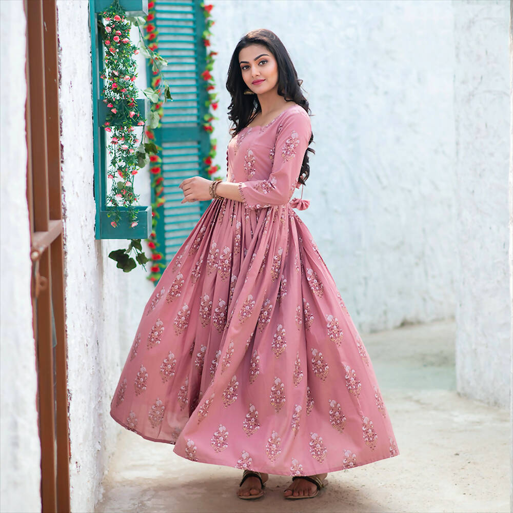 Partywear Designer Digital Printed Gajri Pure Maslin Gown - Anbazaar
