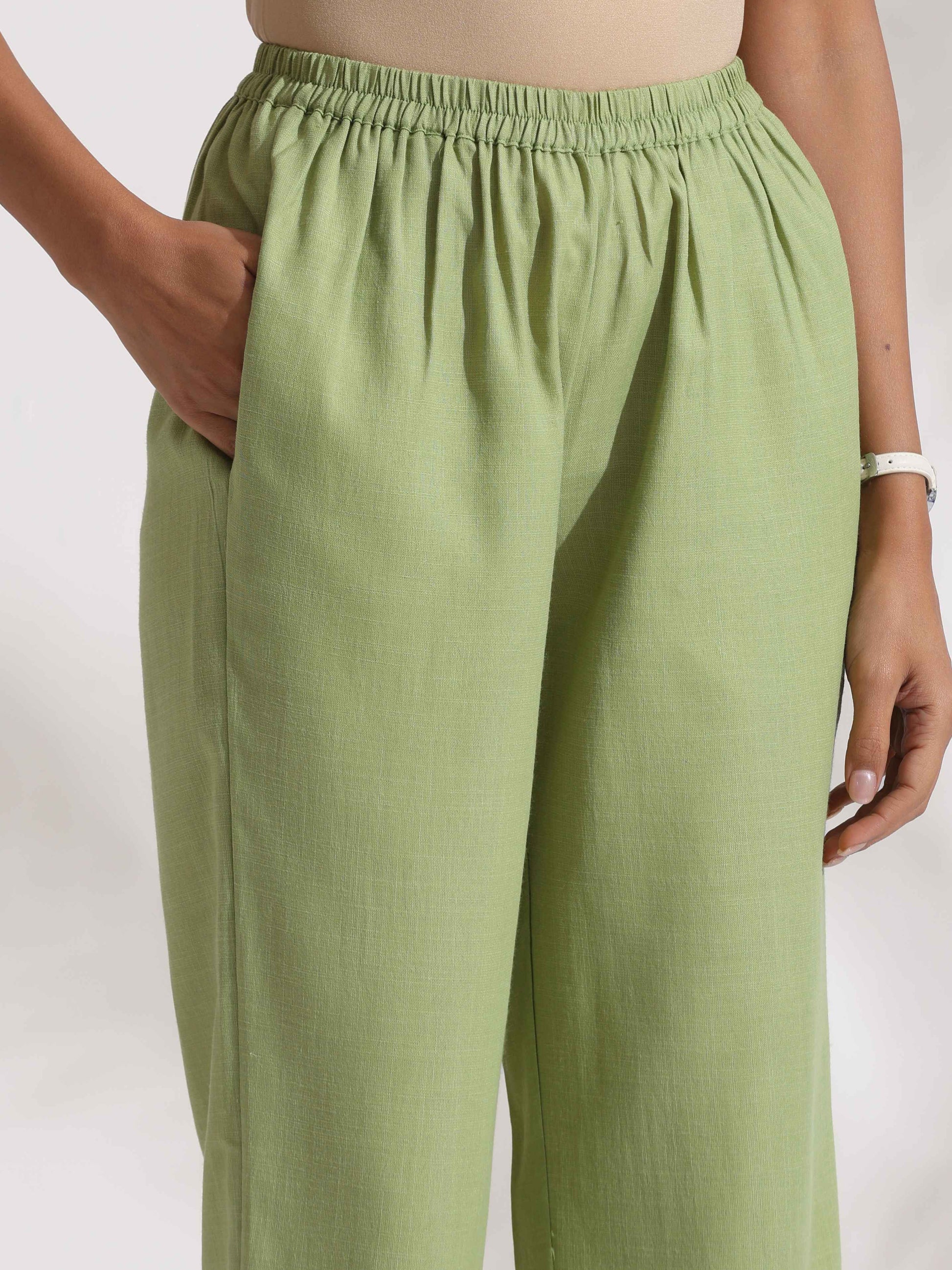 trueBrowns Green Slub Kurta Set 