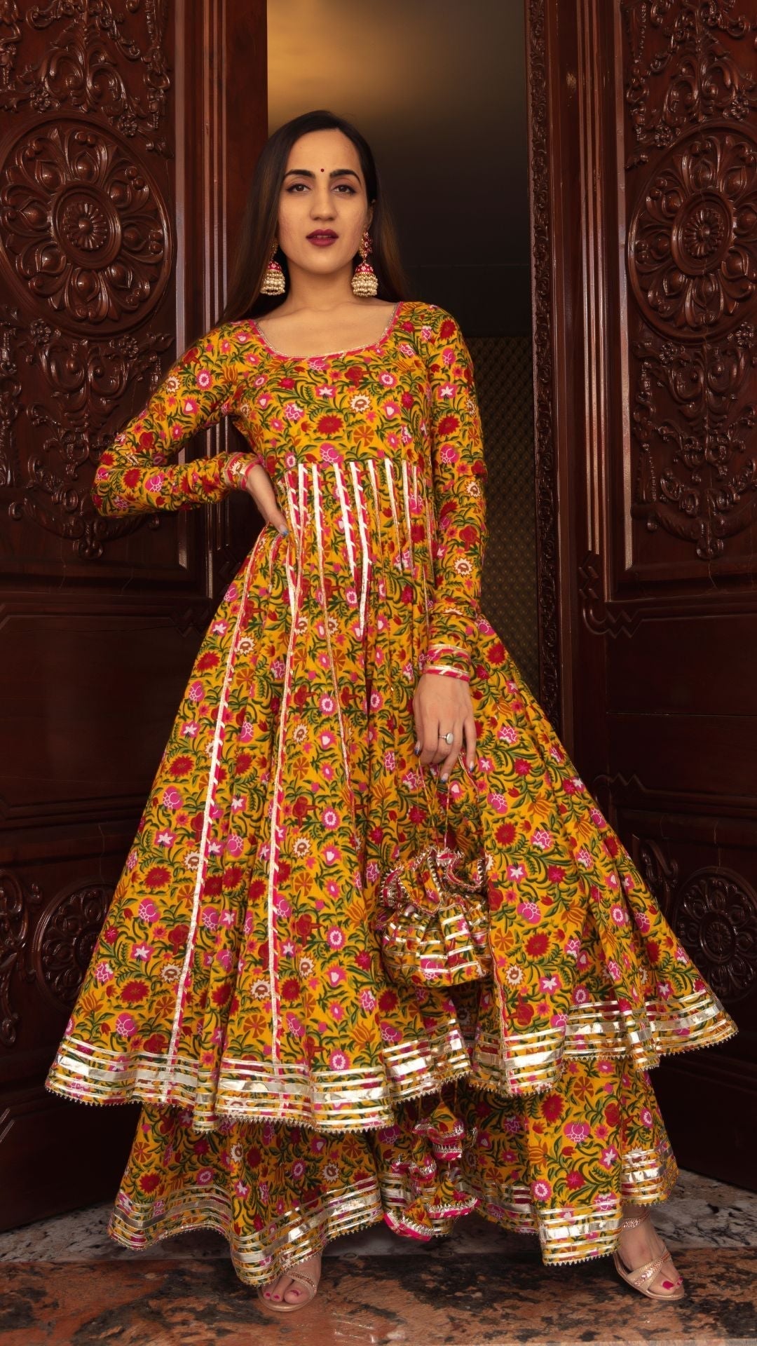 Pomcha Jaipur Mastani Cotton Anarkali Plazo Set 