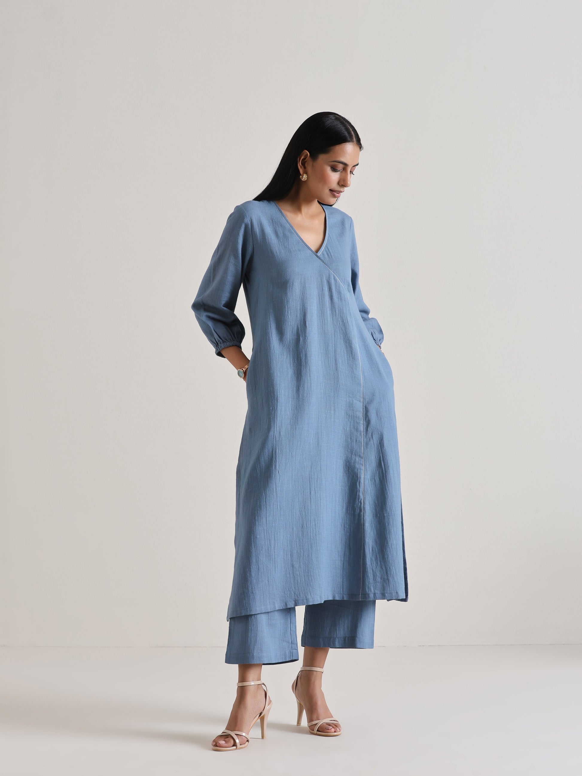 trueBrowns Light Blue Kurta Pant Set 