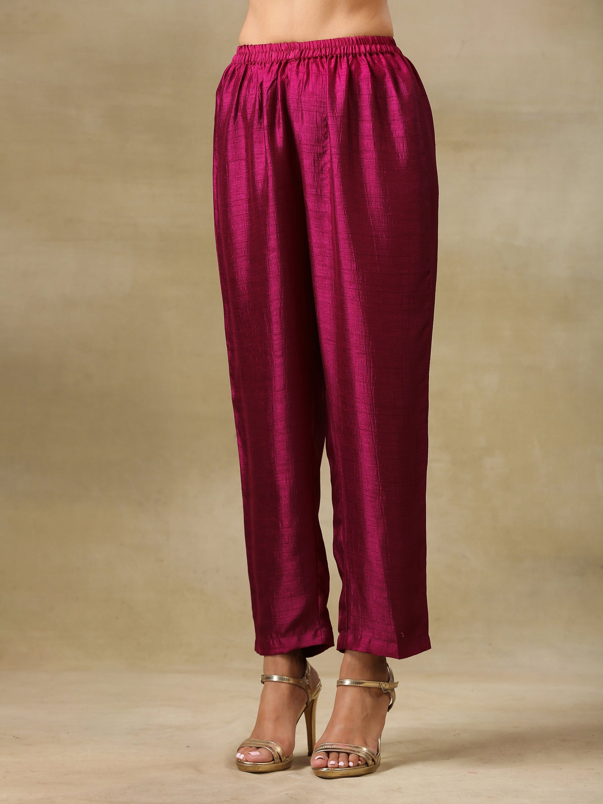 trueBrowns Purple Textured Silk Angrakha Kurta Pant Set 