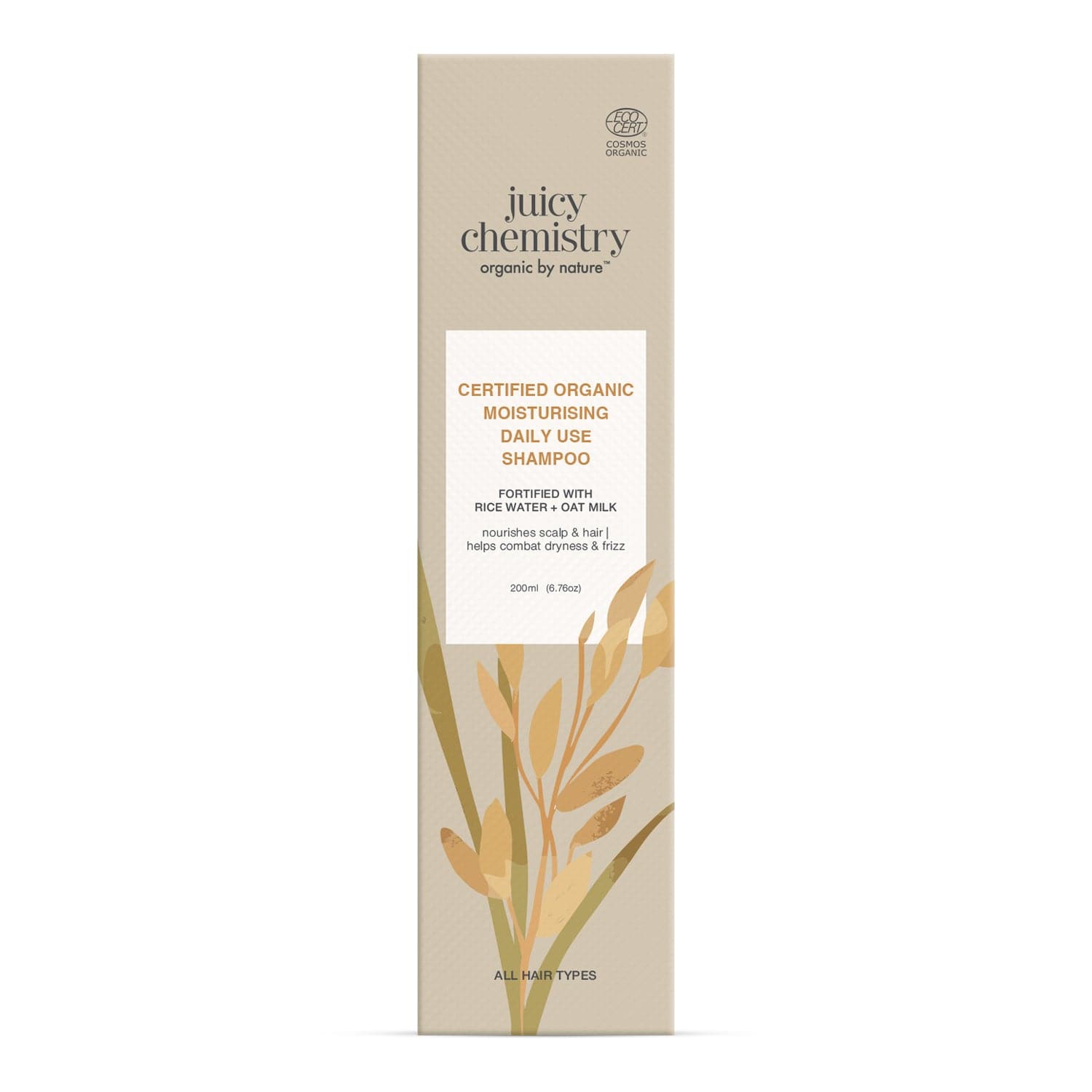 Certified Organic Moisturising Daily Use Shampoo Fortified with Rice Water + Oat Milk 
