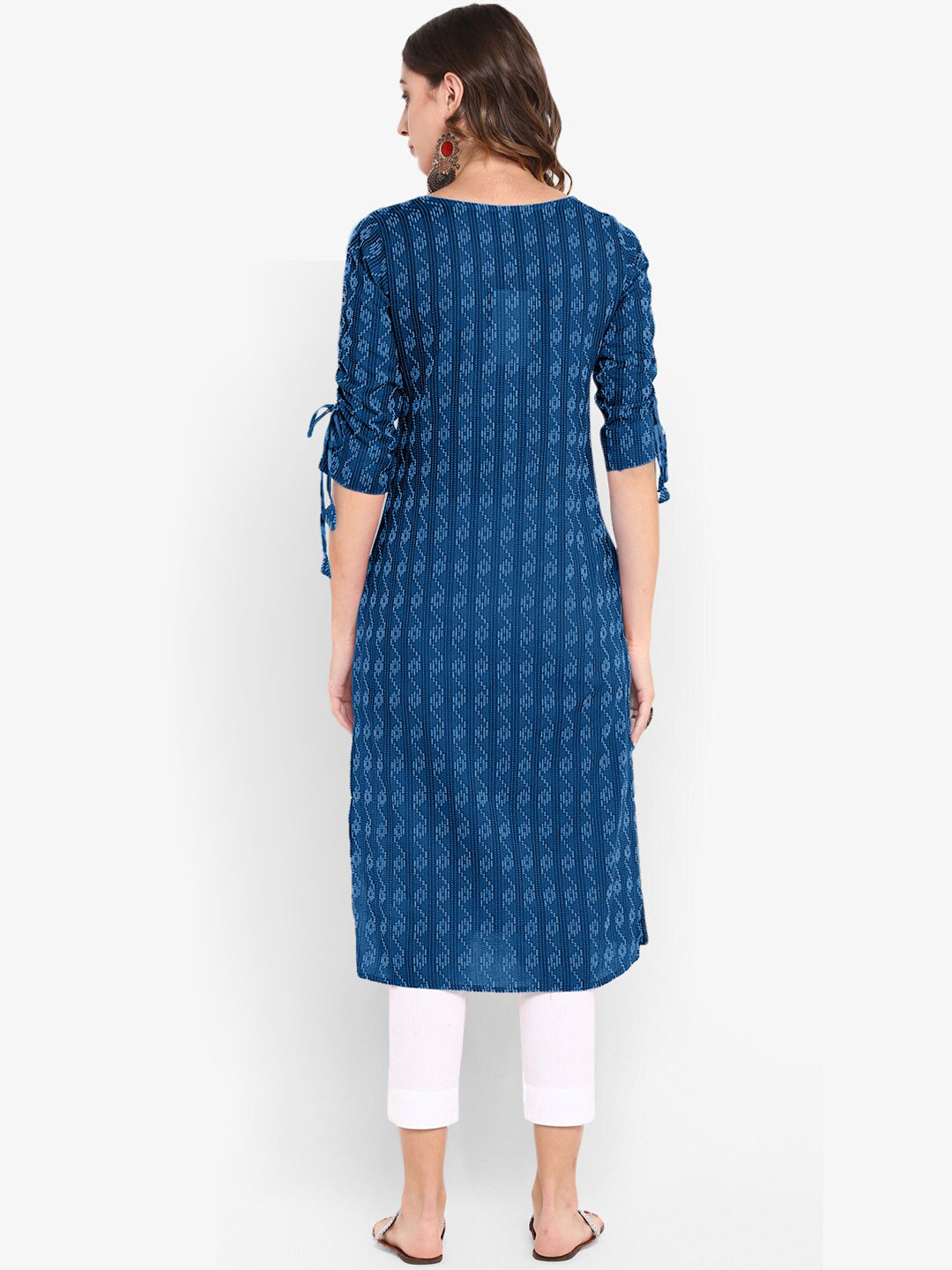 Janasya Women Blue Woven Design Straight Kurta