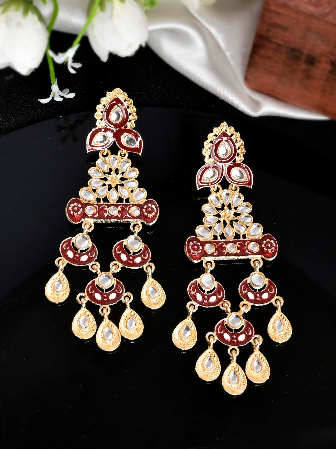 Shoshaa Red Contemporary Drop Earrings - Grab2buy