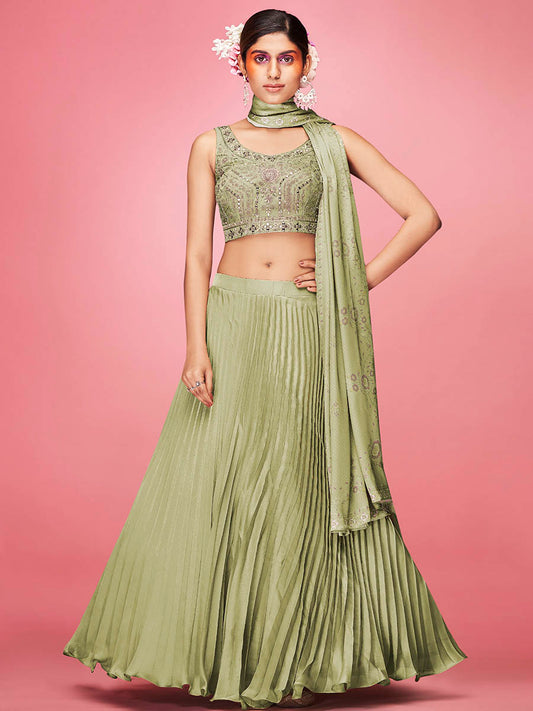 Myra Olive Art Silk Embroidered Designer
