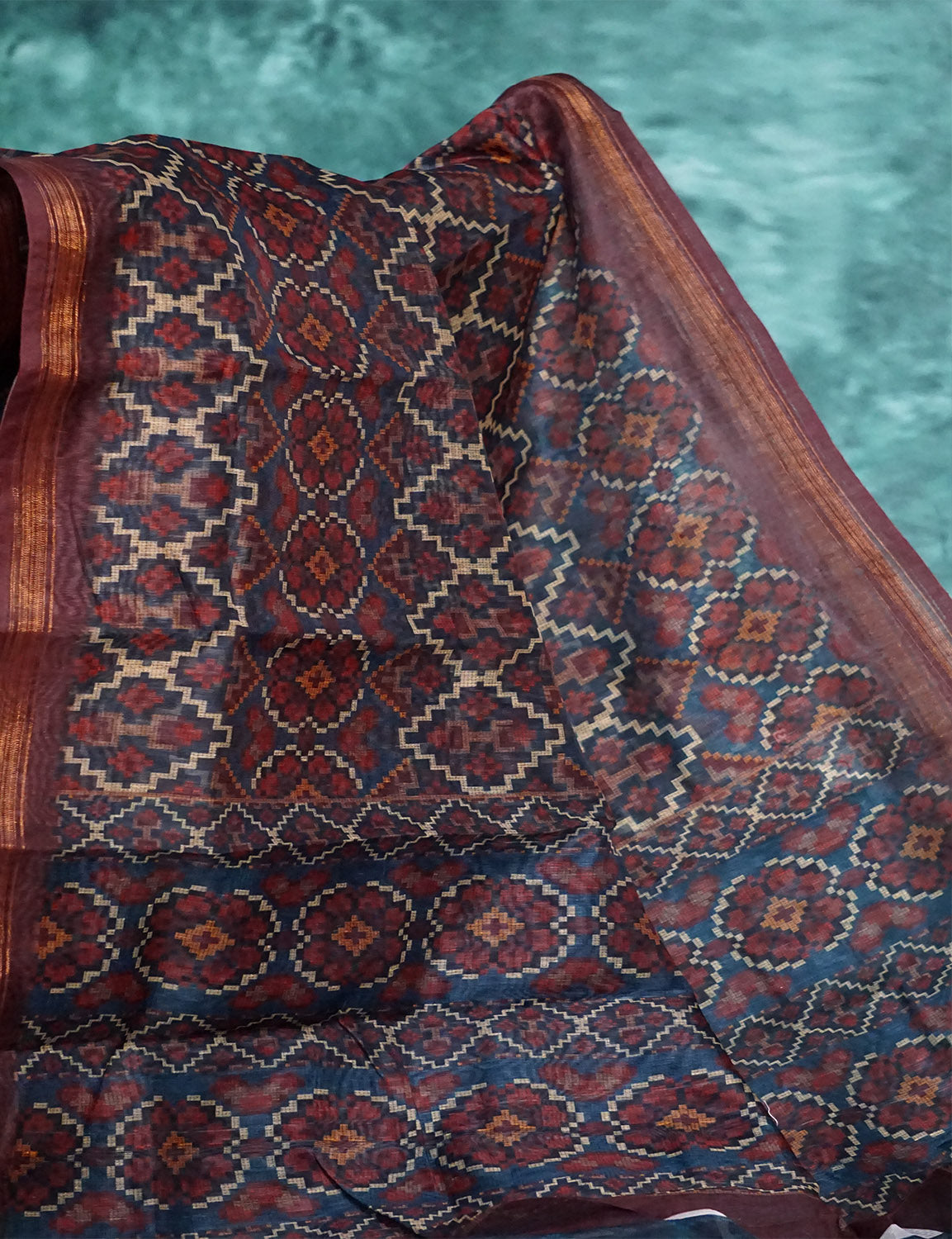 Shades Of Dark Rust Geomatrical Design Semi Chanderi Grab2Buy By Gayathri Reddy Designer Studio 