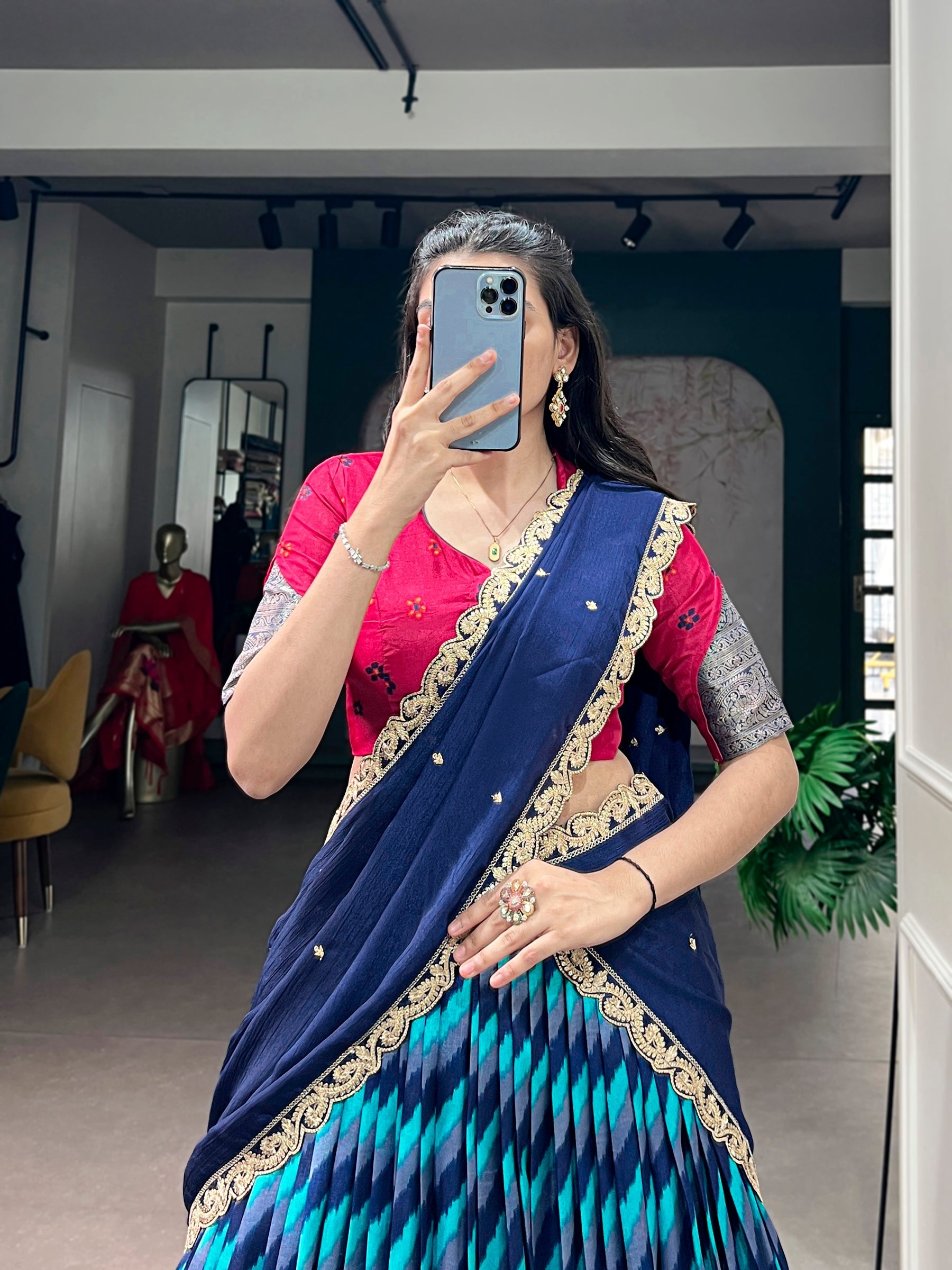 Lorenvalley Fashion Multicolor Tasar Silk Leheriya Print With Zari Weaving Work Lehenga Choli With Dupatta