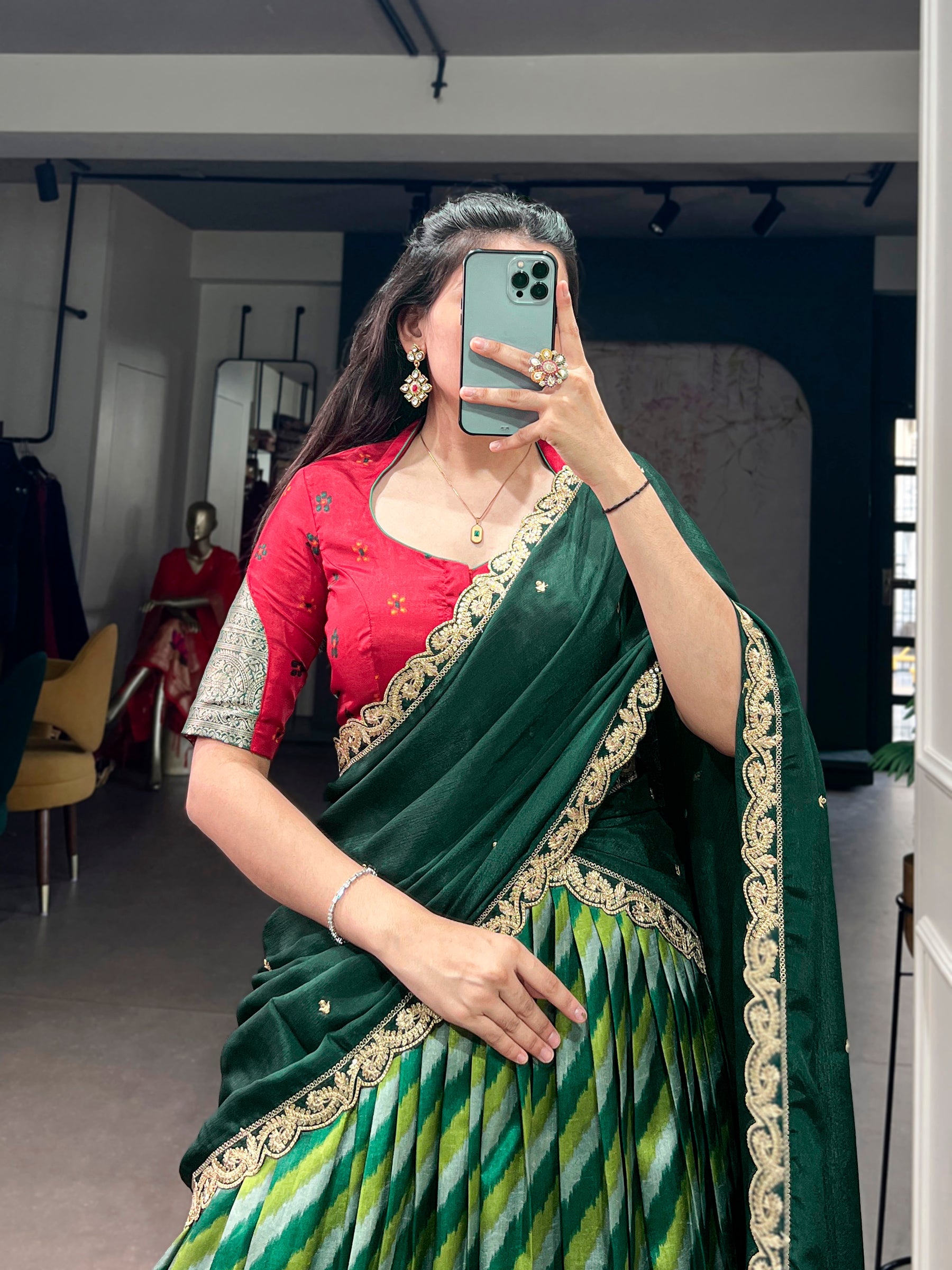 Lorenvalley Fashion Multicolor Tasar Silk Leheriya Print With Zari Weaving Work Lehenga Choli With Dupatta