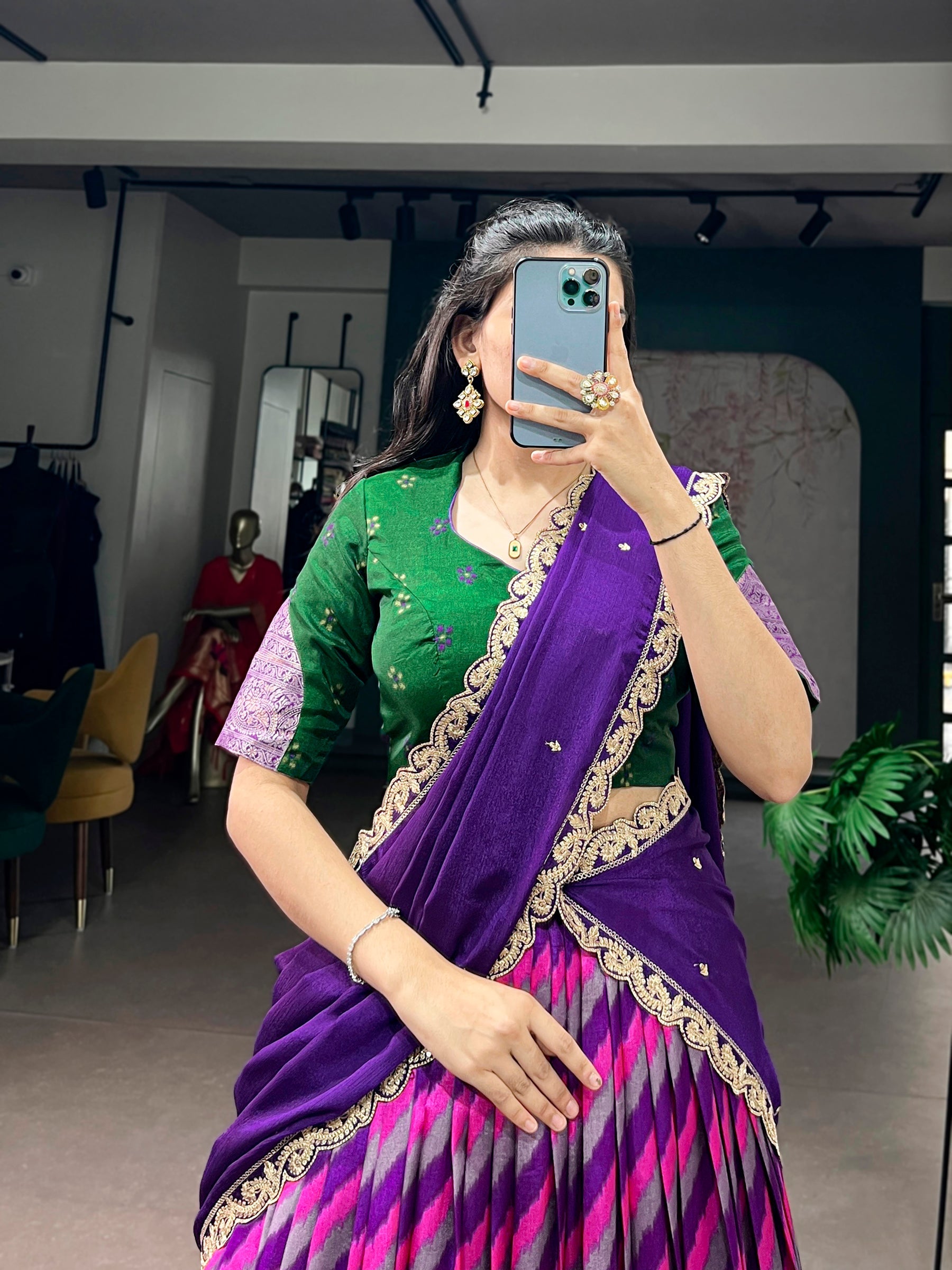 Lorenvalley Fashion Multicolor Tasar Silk Leheriya Print With Zari Weaving Work Lehenga Choli With Dupatta