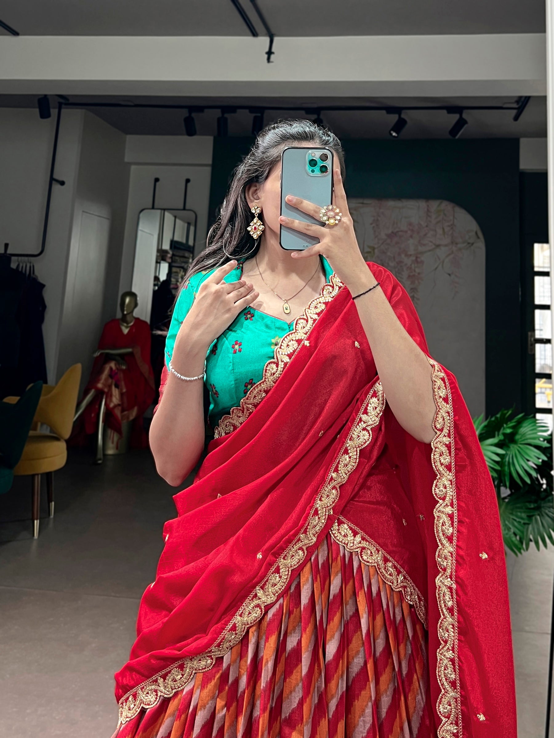 Lorenvalley Fashion Multicolor Tasar Silk Leheriya Print With Zari Weaving Work Lehenga Choli With Dupatta