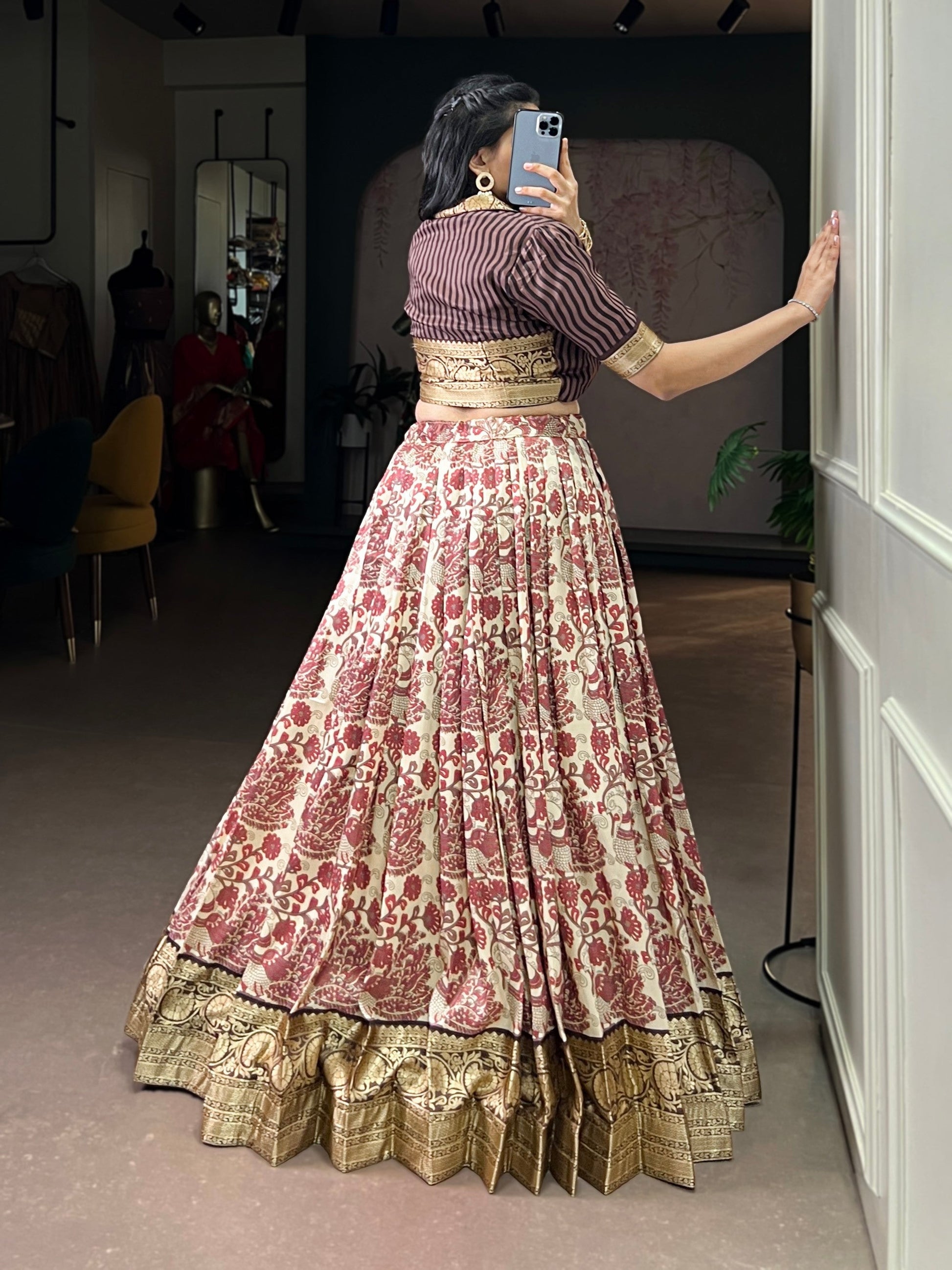 Lorenvalley Fashion Multicolor Tasar Silk Printed with Viscose Border Lehenga Choli