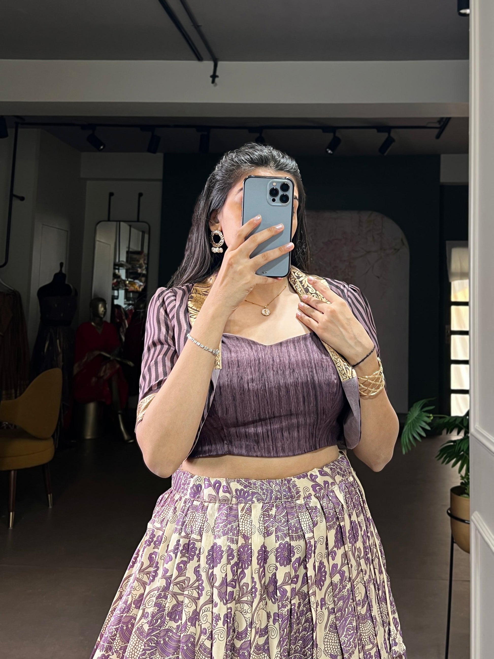 Lorenvalley Fashion Multicolor Tasar Silk Printed with Viscose Border Lehenga Choli