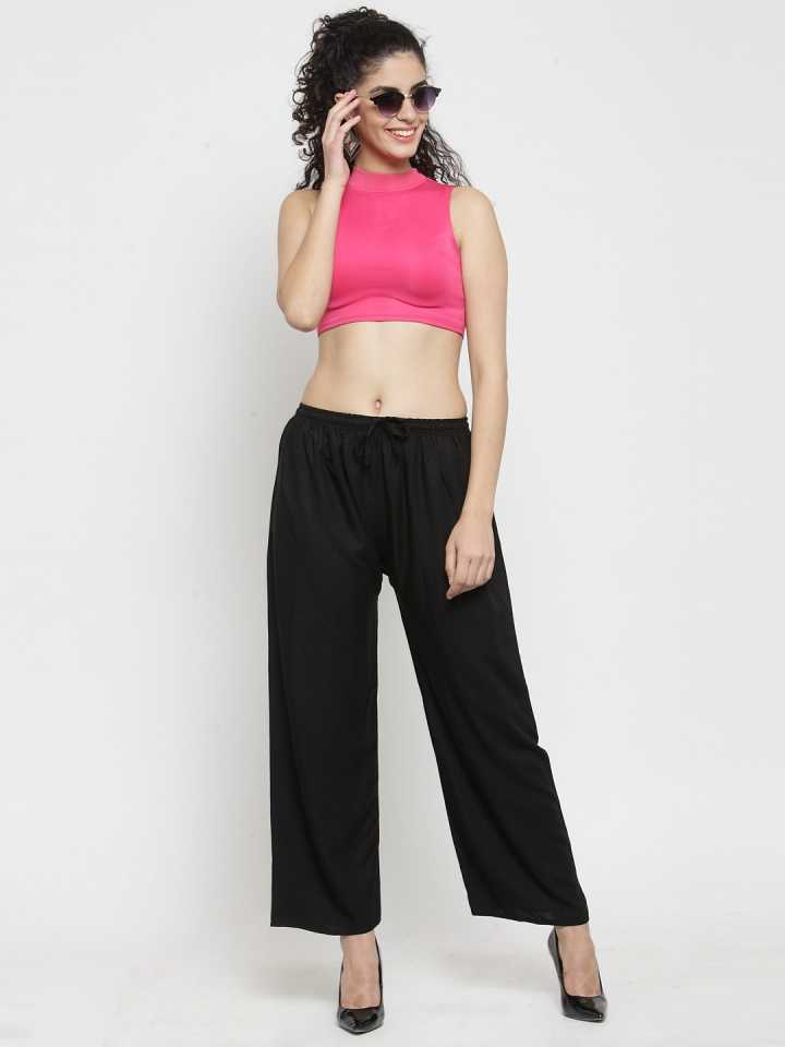 PAVONINE Black Color Straight Fit Rayon Fabric Palazzo For Women