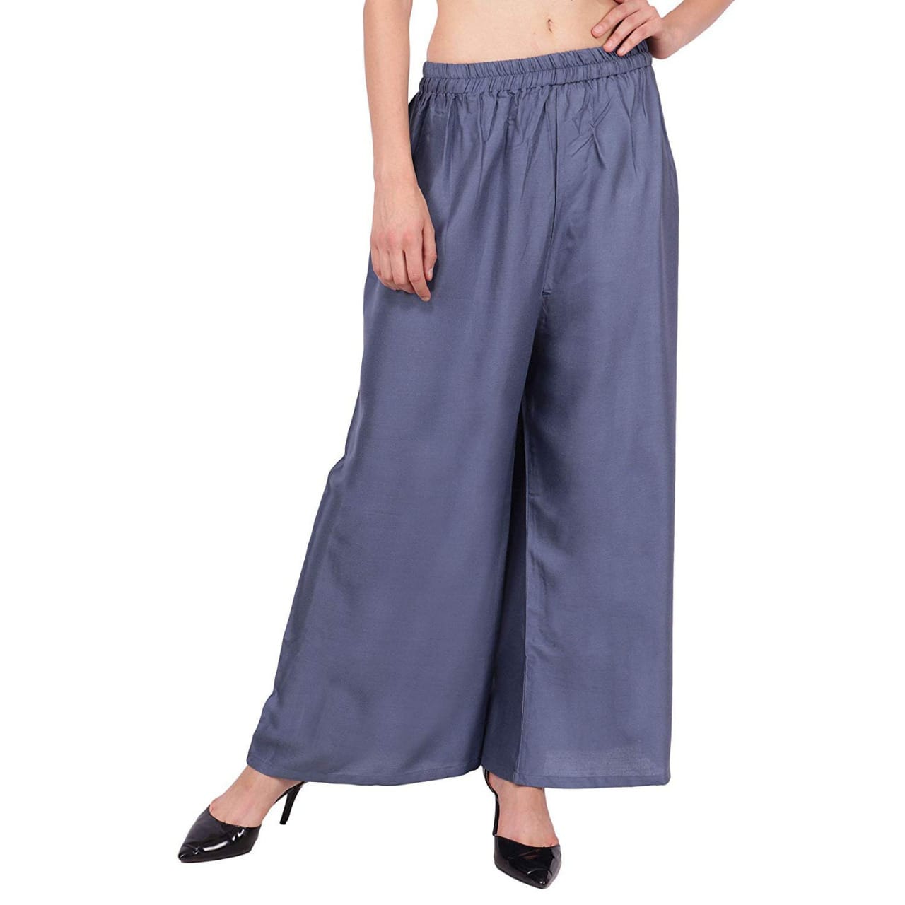PAVONINE Grey Color Straight Fit Rayon Fabric Palazzo For Women