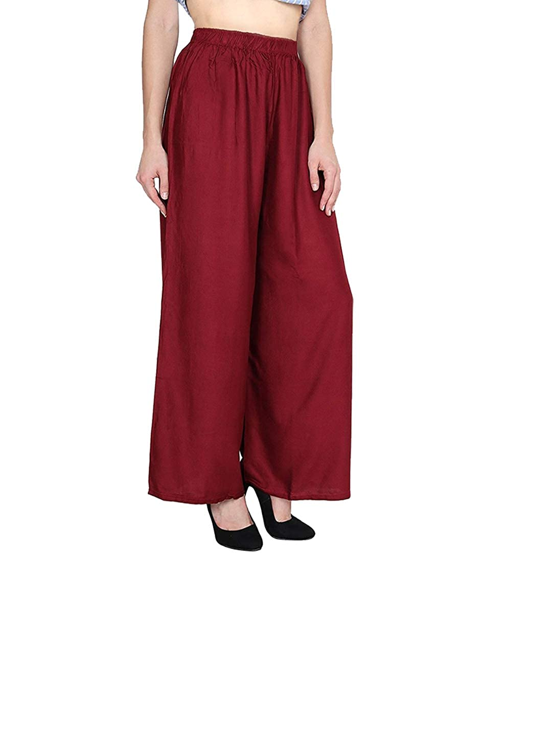 PAVONINE Maroon Color Straight Fit Rayon Fabric Palazzo For Women