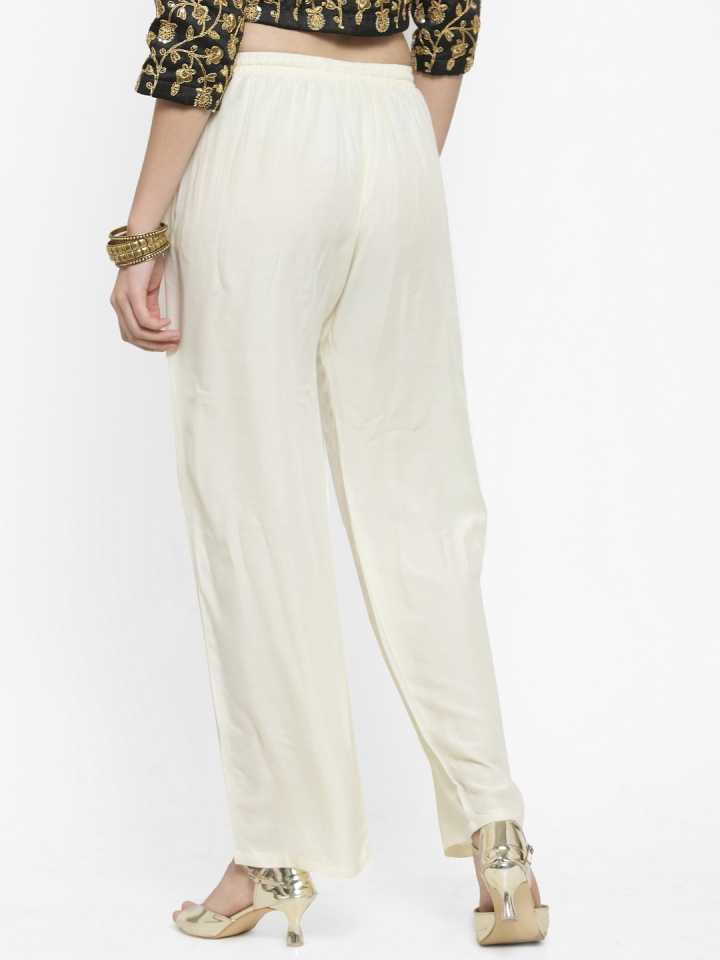 PAVONINE Off White Color Straight Fit Rayon Fabric Palazzo For Women