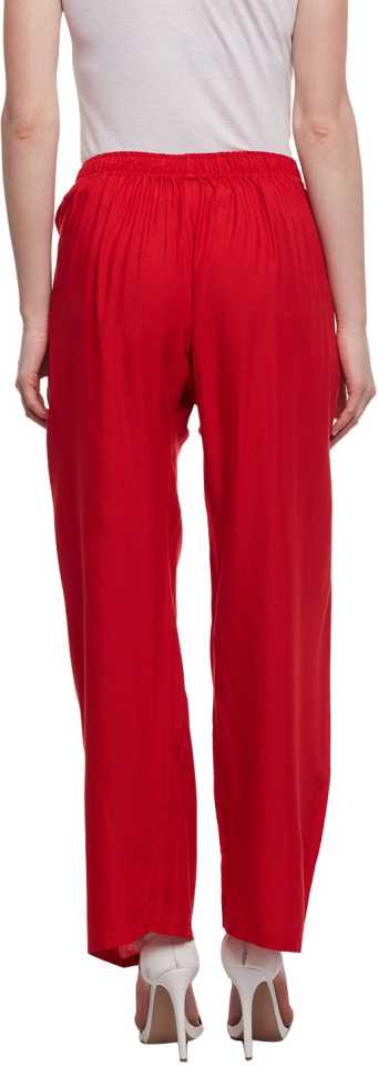 PAVONINE Red Color Straight Fit Rayon Fabric Palazzo For Women