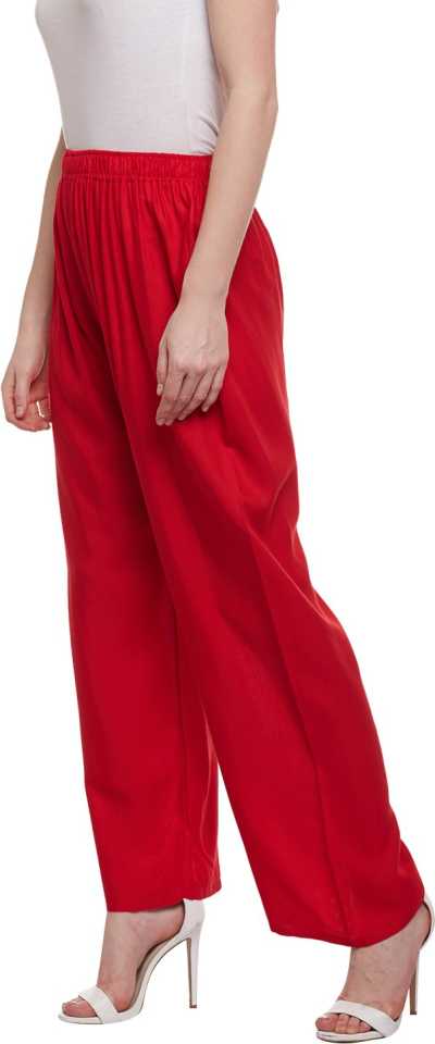 PAVONINE Red Color Straight Fit Rayon Fabric Palazzo For Women