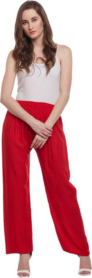 PAVONINE Red Color Straight Fit Rayon Fabric Palazzo For Women