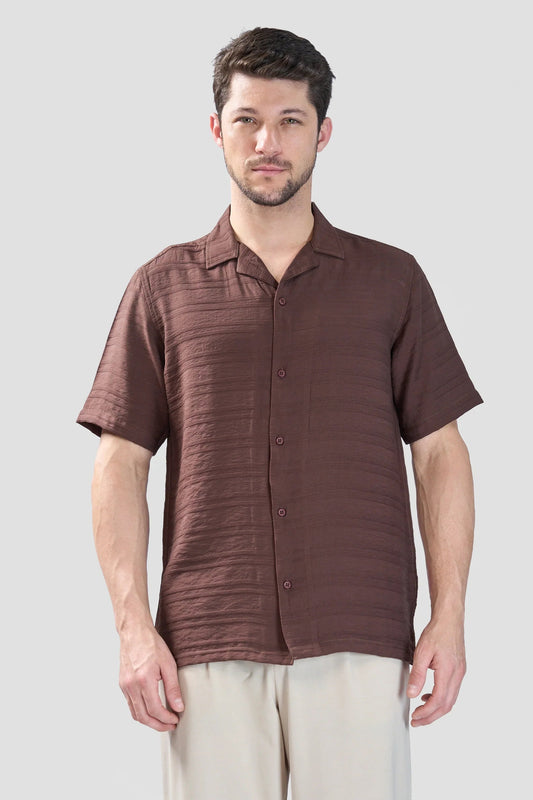 Xkind Brown Horizontal Pleated Stripes Relaxed Fit Shirt  Grab2Buy Xkind Grab2Buy