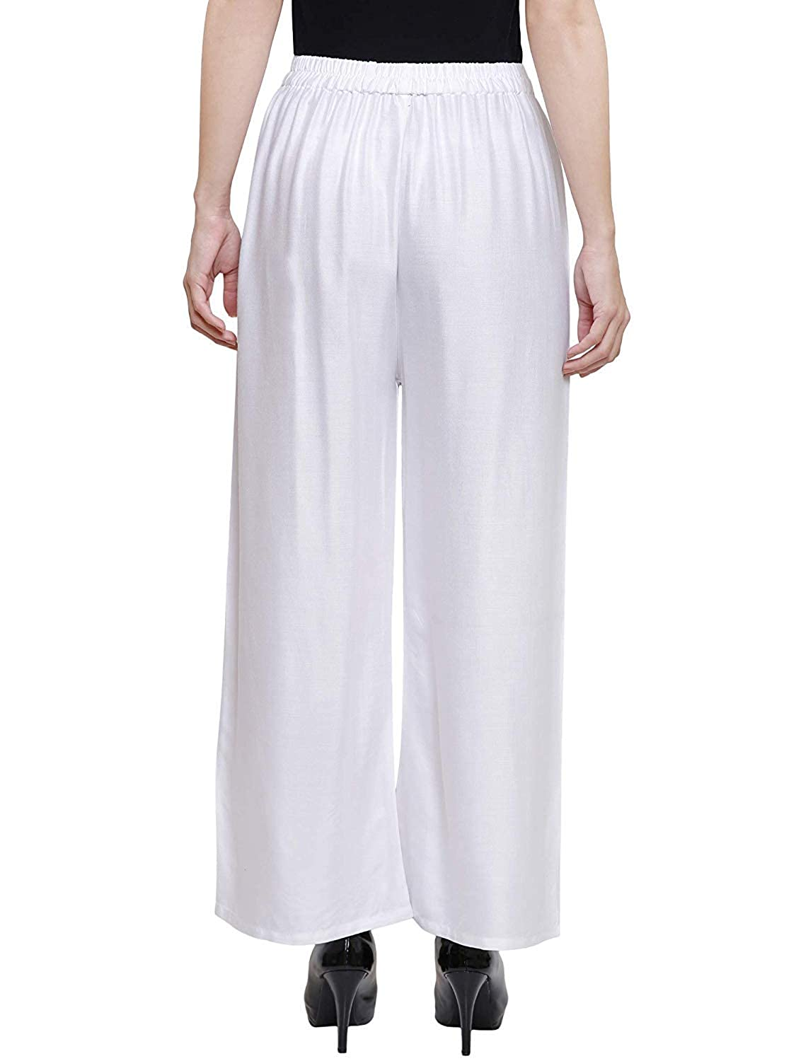 PAVONINE White Color Straight Fit Rayon Fabric Palazzo For Women
