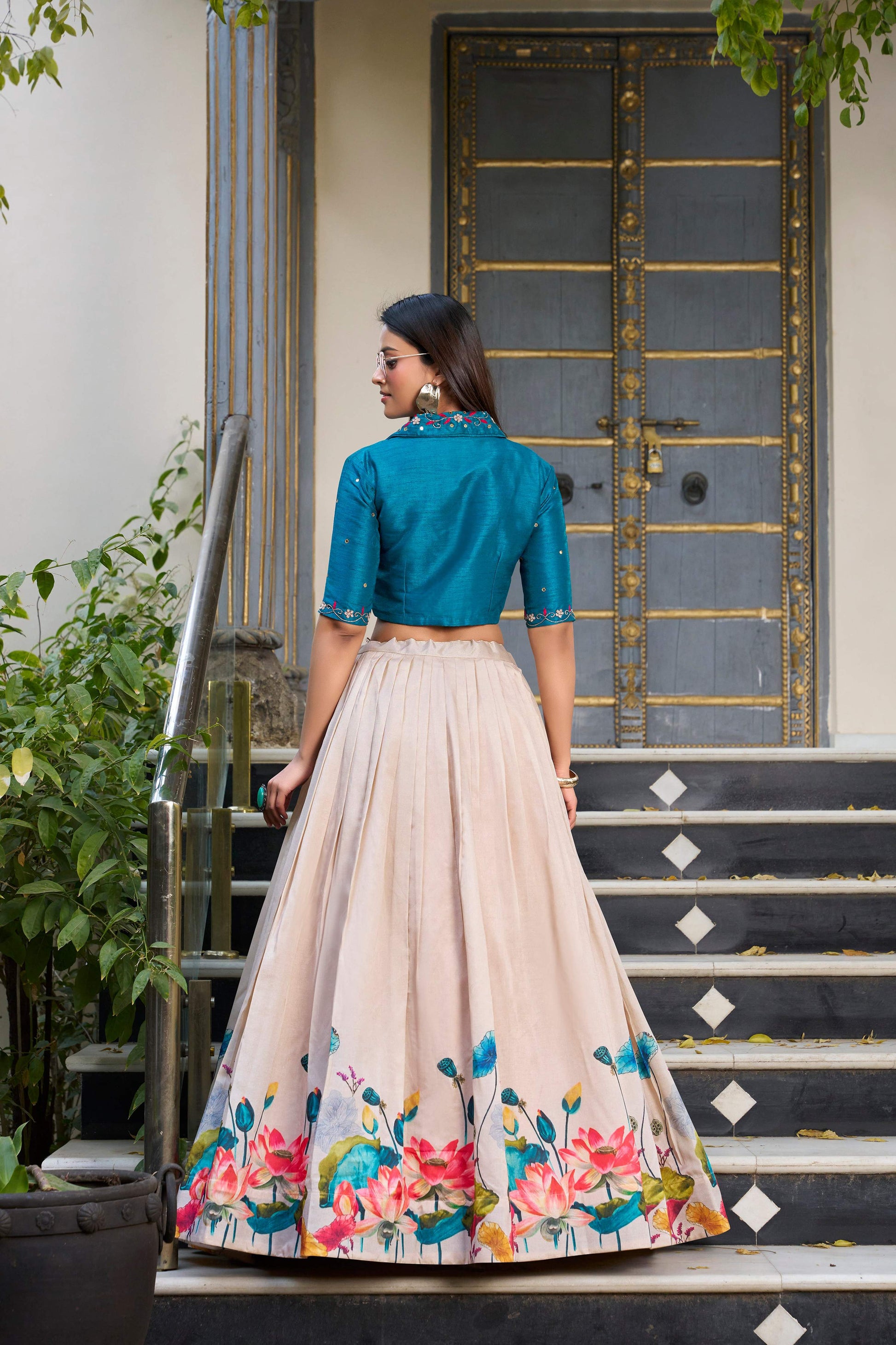 Lorenvalley Fashion Offwhite Tussar Silk Floral Print Lehenga Choli 