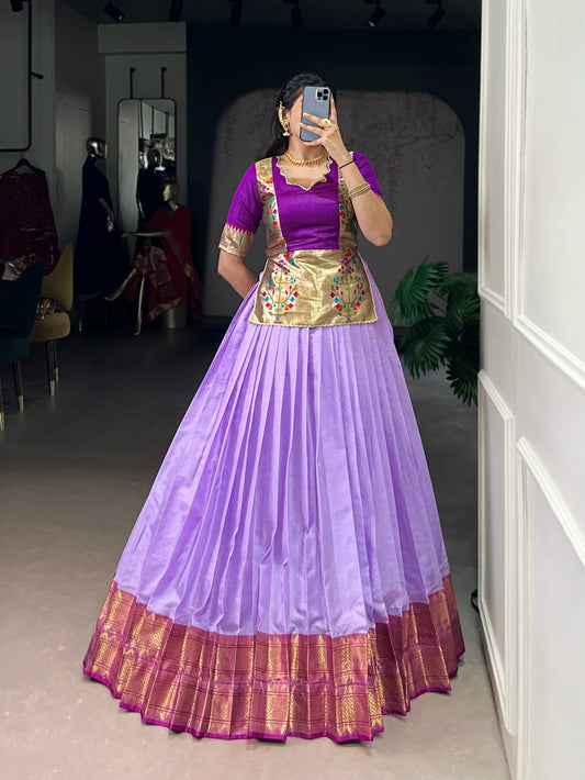 Lorenvalley Fashion Lavender Cotton Silk Zari Weaving Work Lehenga Choli 