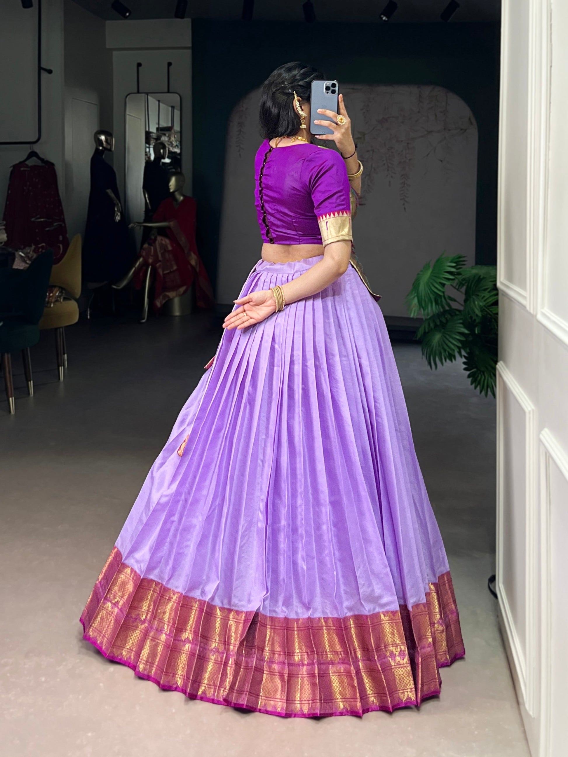 Lorenvalley Fashion Lavender Cotton Silk Zari Weaving Work Lehenga Choli 