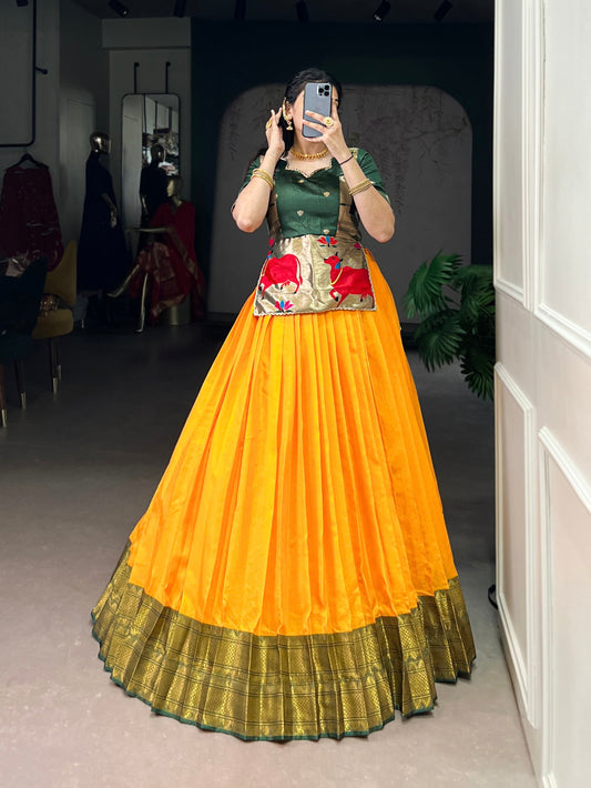 Lorenvalley Fashion Mustard Cotton Silk Zari Weaving Work Lehenga Choli 