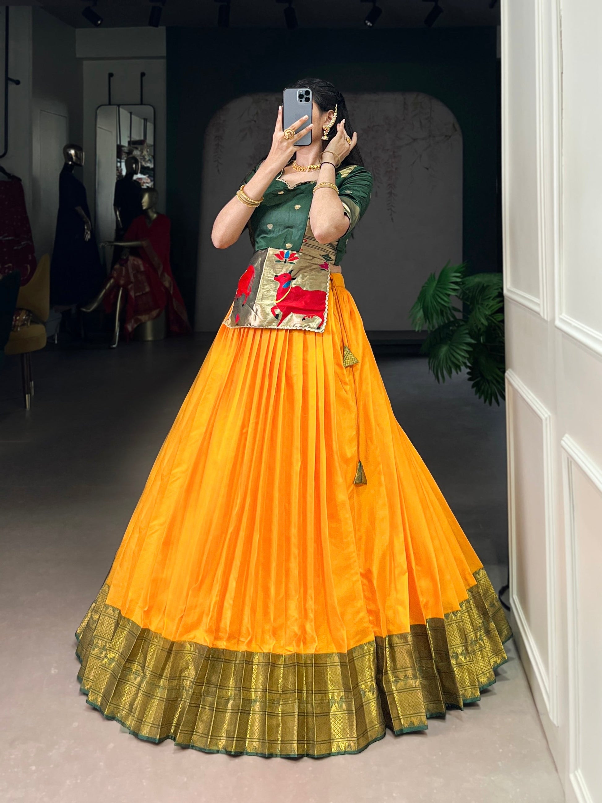 Lorenvalley Fashion Mustard Cotton Silk Zari Weaving Work Lehenga Choli 