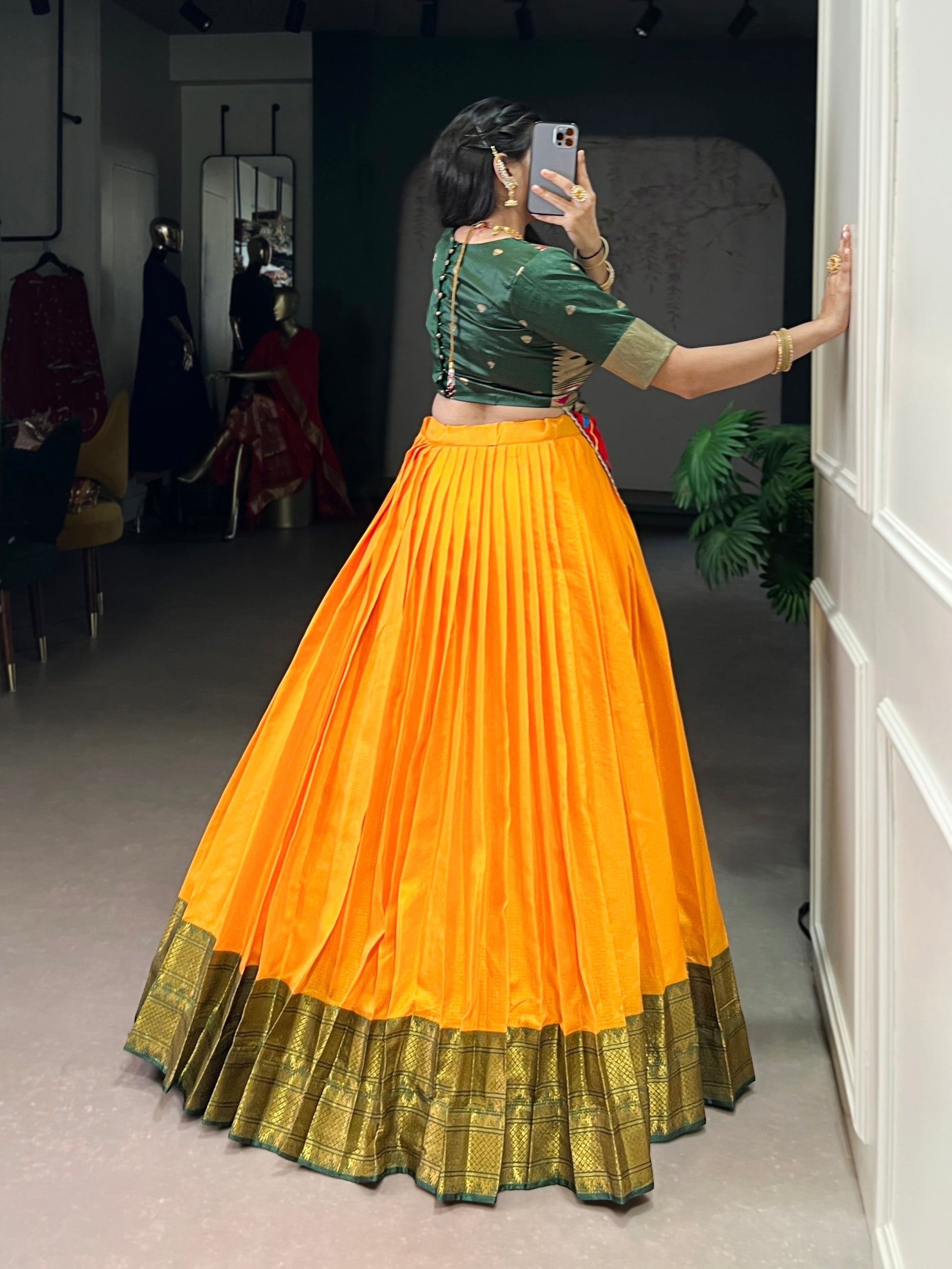 Lorenvalley Fashion Mustard Cotton Silk Zari Weaving Work Lehenga Choli 