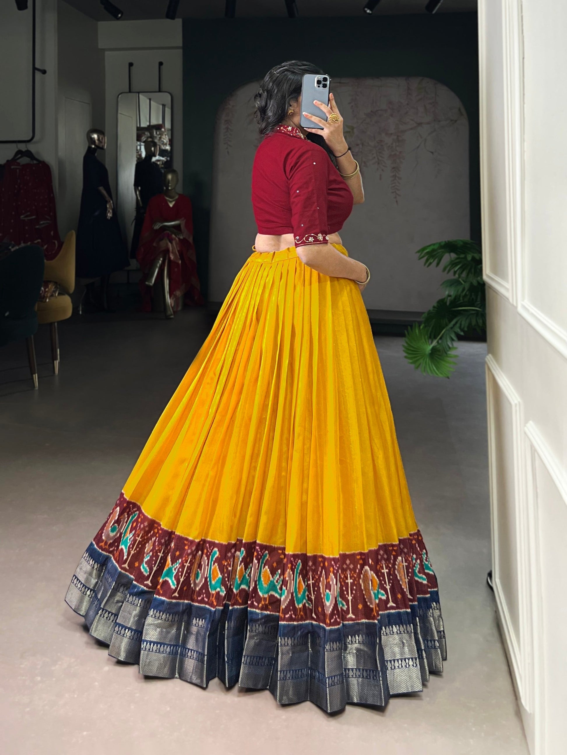 Lorenvalley Fashion Mustard Poly Cotton Printed With Zari Weaving Lehenga Choli 