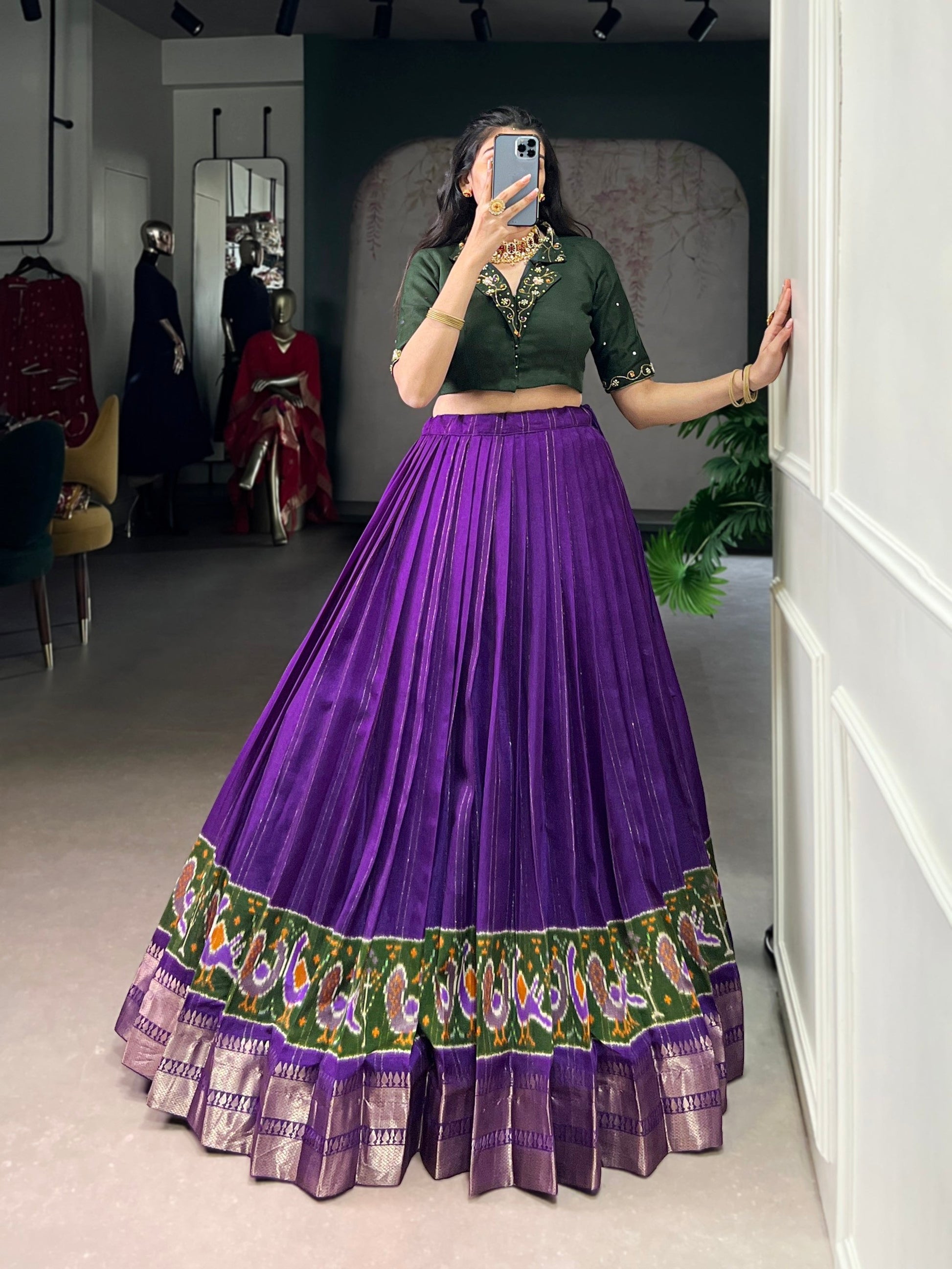 Lorenvalley Fashion Purple Poly Cotton Printed With Zari Weaving Lehenga Choli 