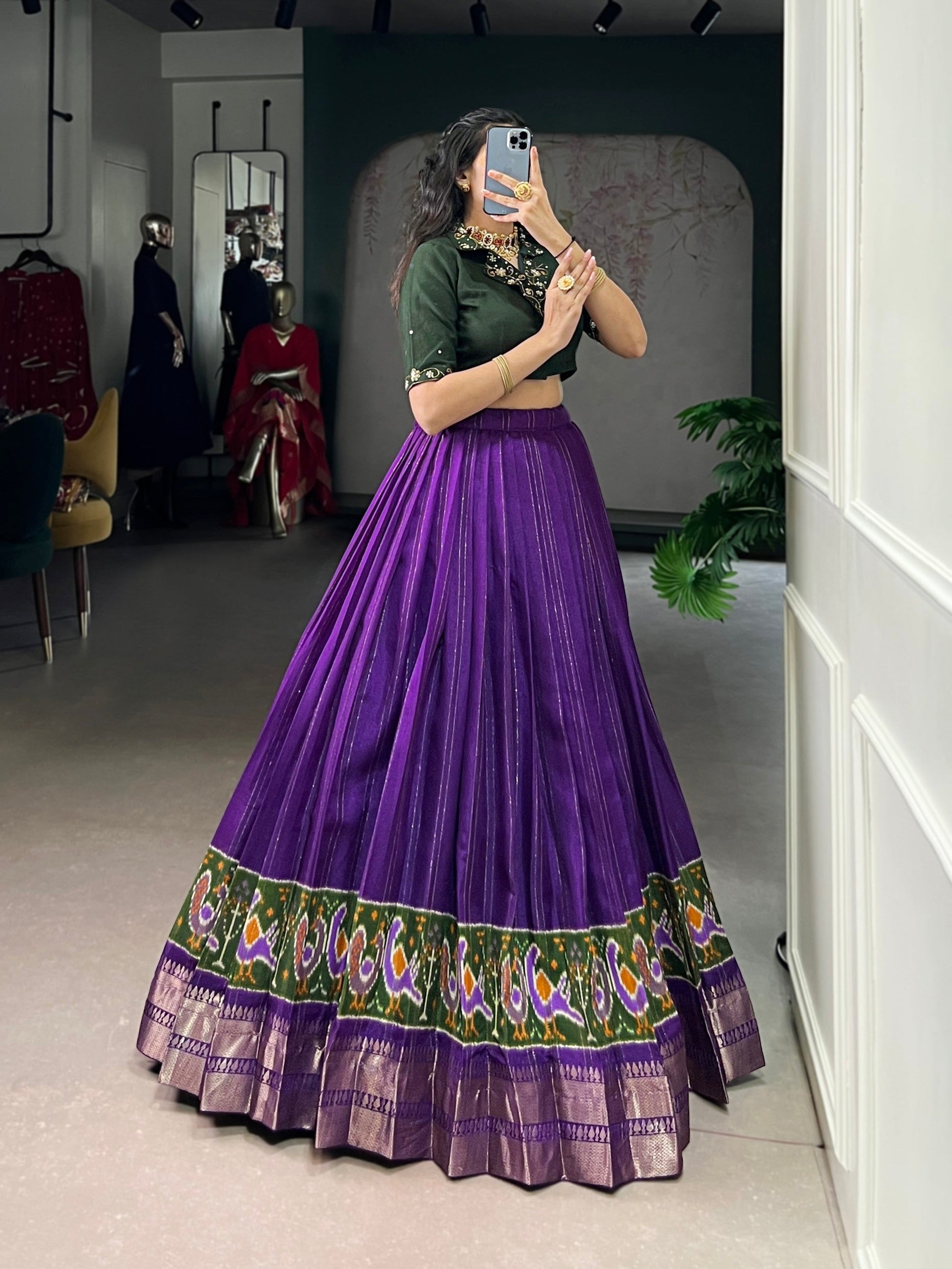 Lorenvalley Fashion Purple Poly Cotton Printed With Zari Weaving Lehenga Choli 