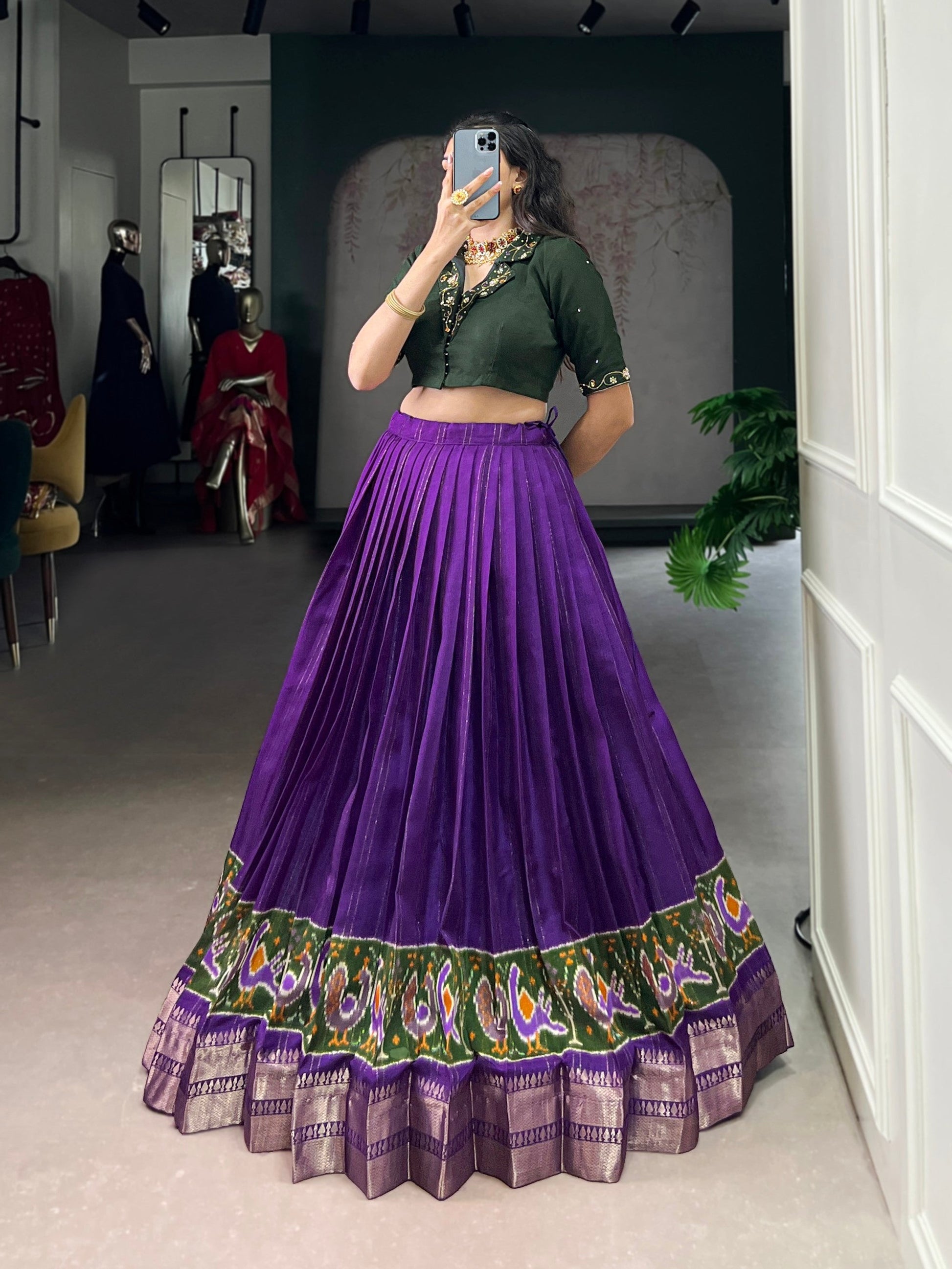 Lorenvalley Fashion Purple Poly Cotton Printed With Zari Weaving Lehenga Choli 